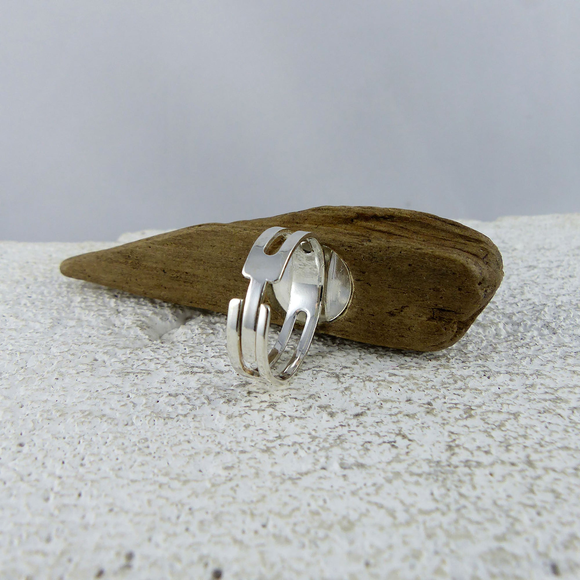 Size adjustable unique Driftwood Amber Ring THOR 925 Silver