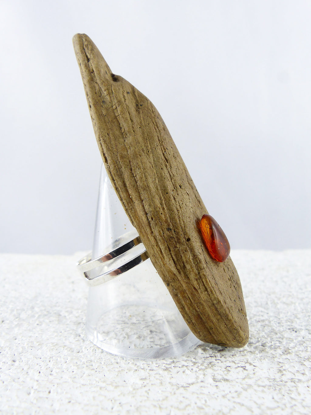 Size adjustable unique Driftwood Amber Ring THOR 925 Silver