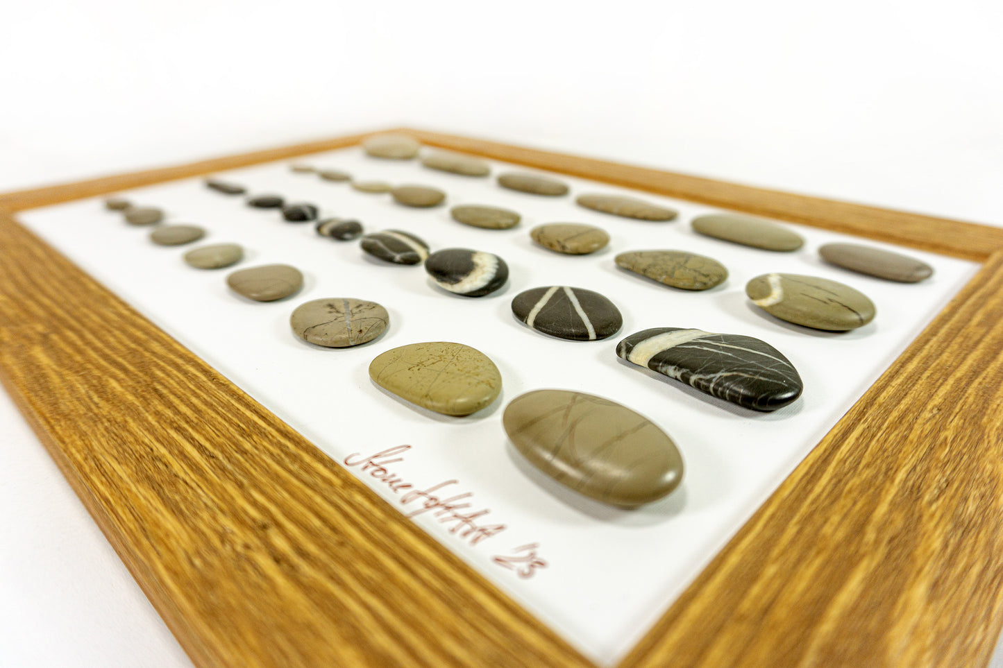 One-of-a-kind BEACH PEBBLES WALL ART 'Genua', framed handmade stones picture