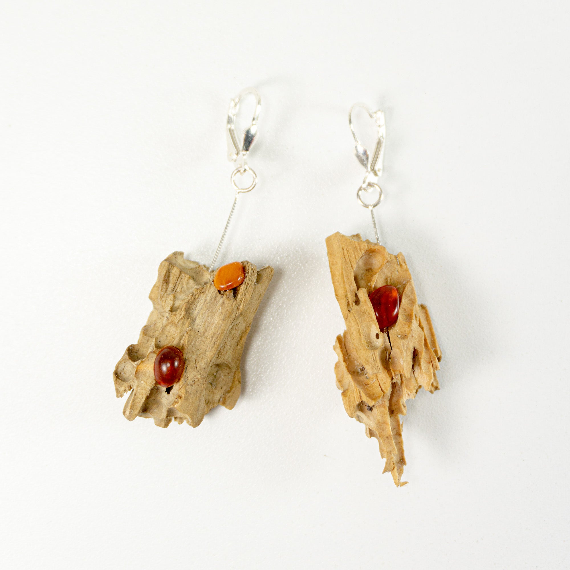 Driftwood Amber Earrings SUSA 925 Silver, handmade eco friendly gift