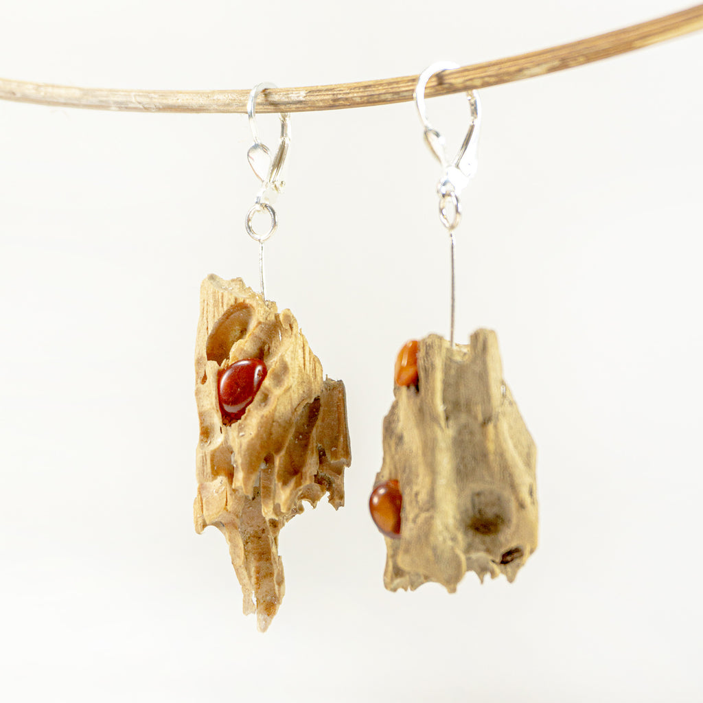 Driftwood Amber Earrings SUSA 925 Silver, handmade eco friendly gift