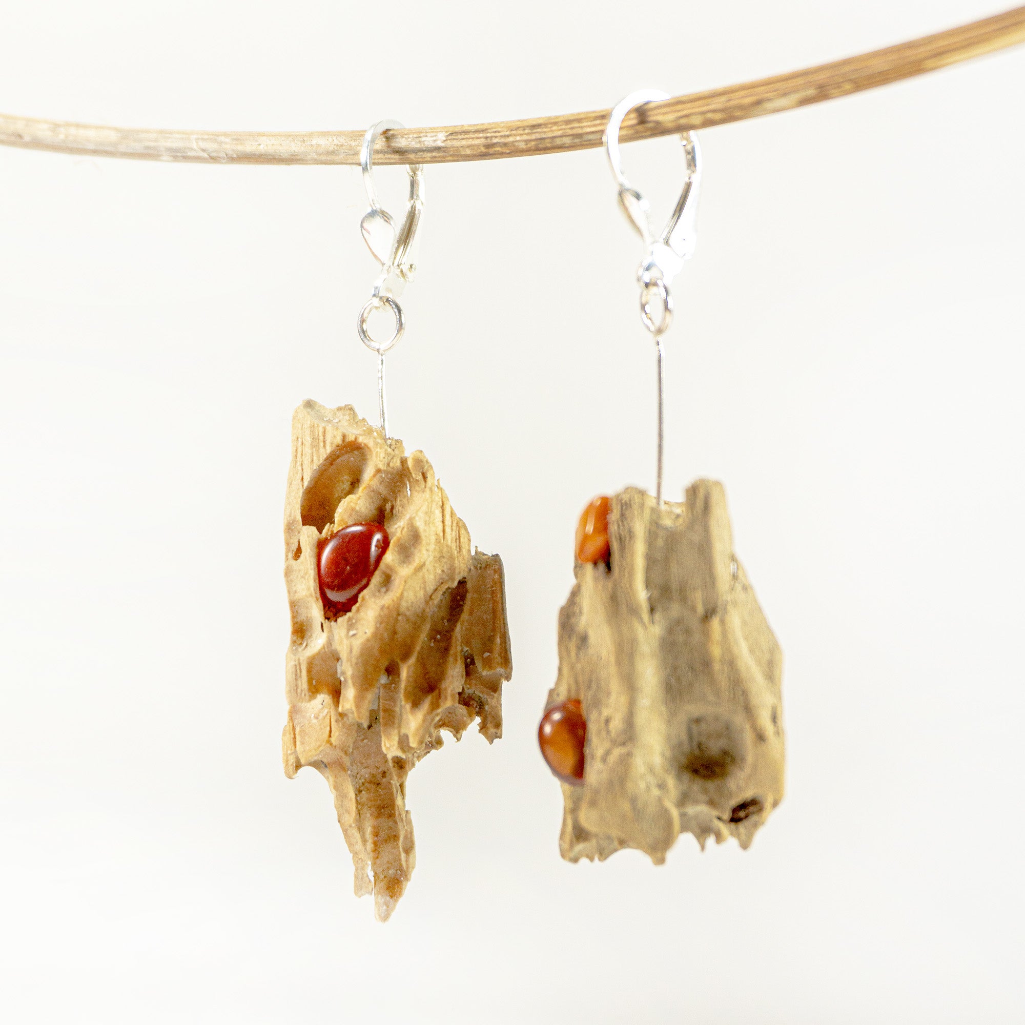 Driftwood Amber Earrings SUSA 925 Silver, handmade eco friendly gift
