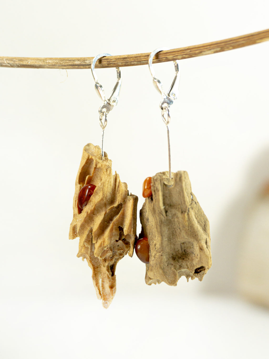 Driftwood Amber Earrings SUSA 925 Silver, handmade eco friendly gift