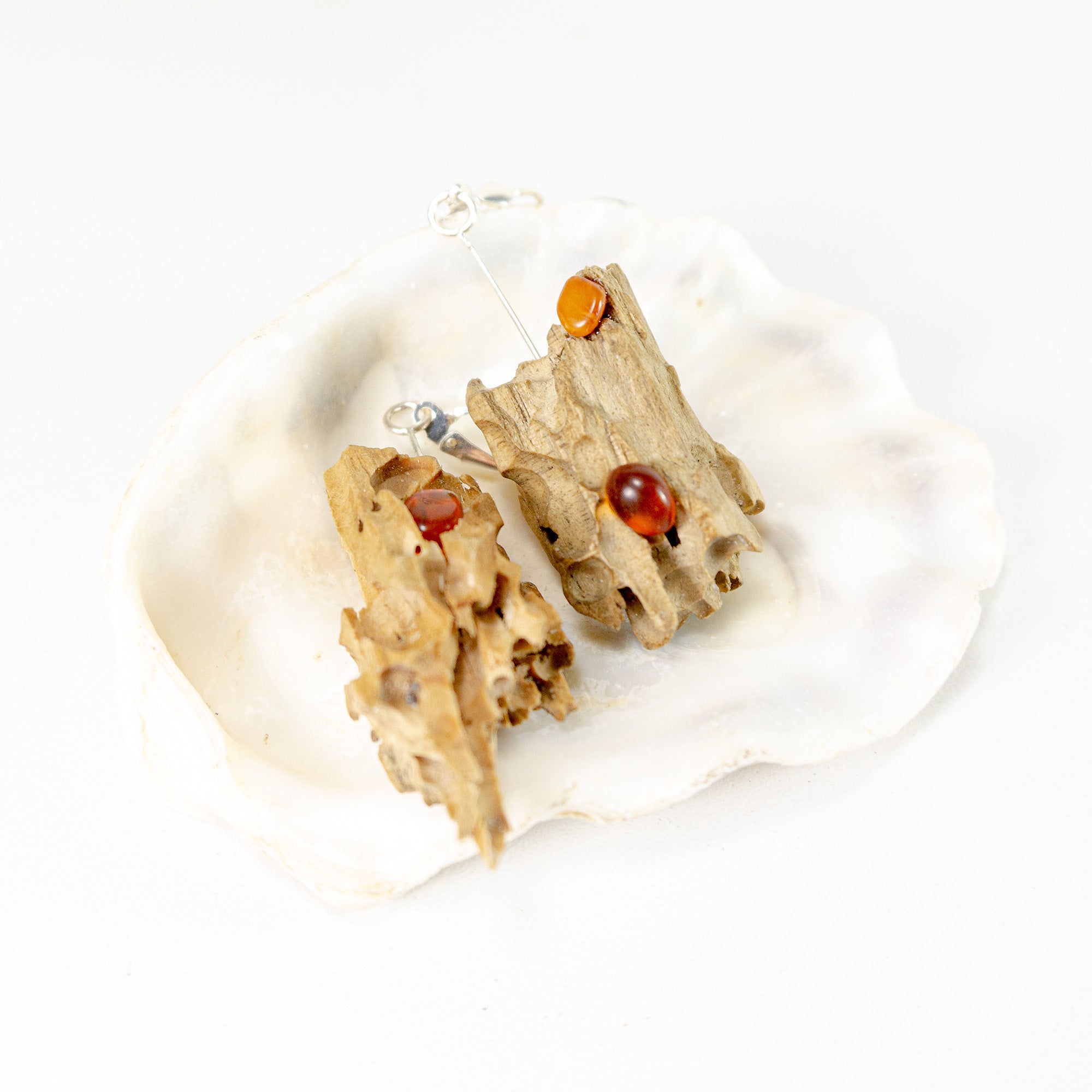 Driftwood Amber Earrings SUSA 925 Silver, handmade eco friendly gift