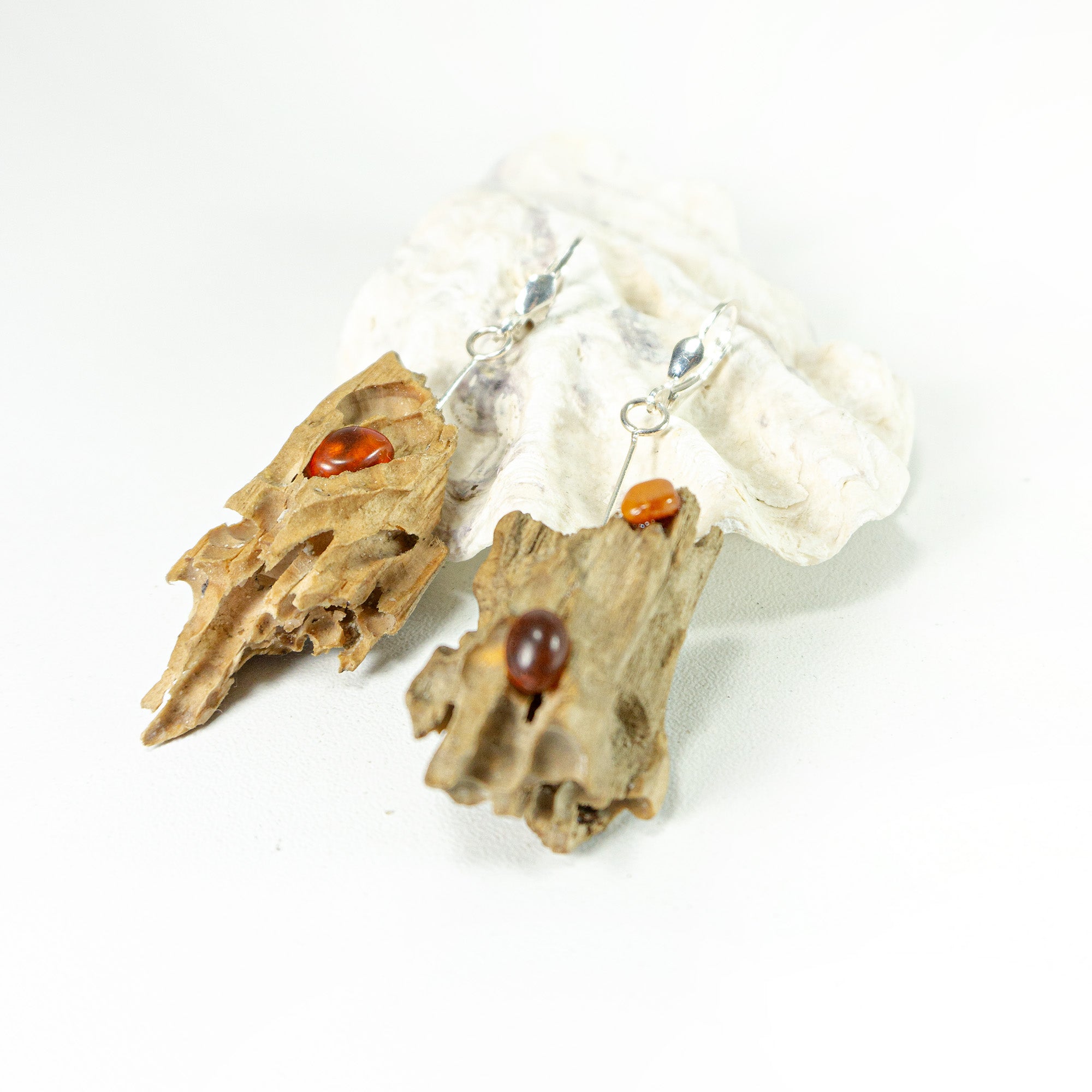 Driftwood Amber Earrings SUSA 925 Silver, handmade eco friendly gift