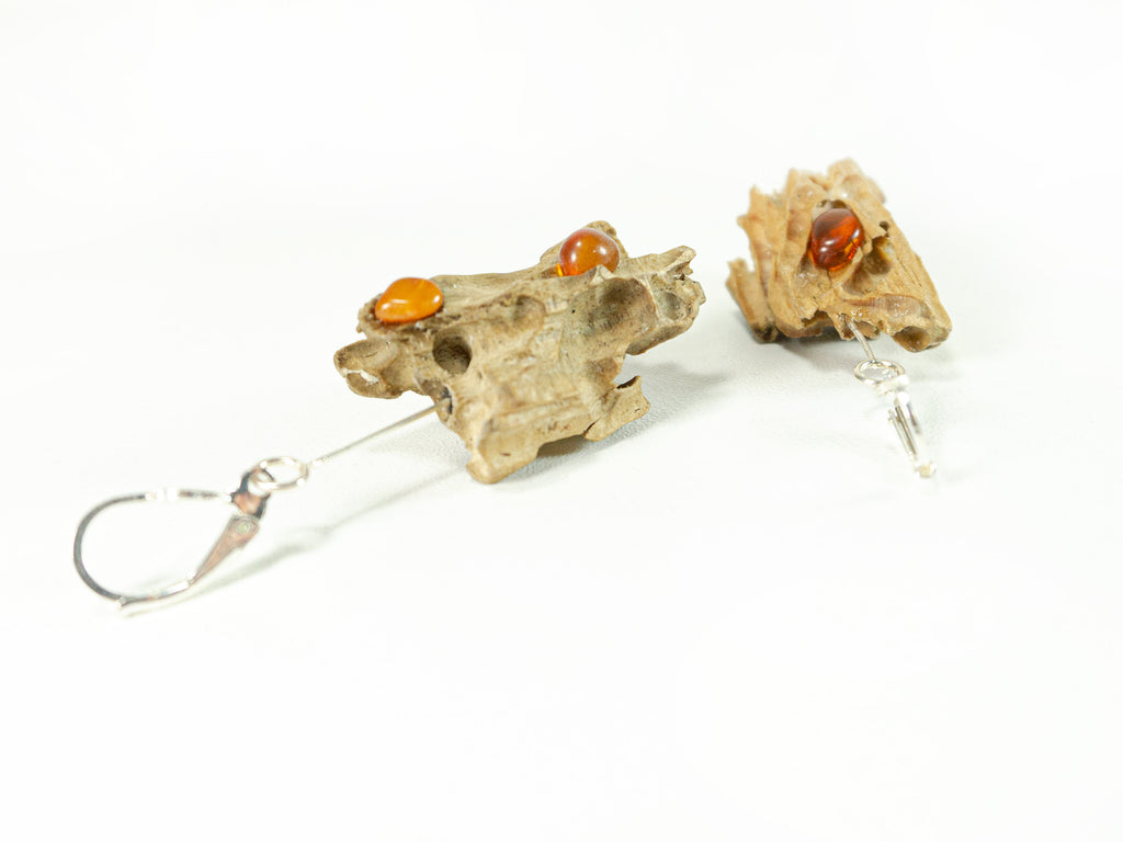 Driftwood Amber Earrings SUSA 925 Silver, handmade eco friendly gift