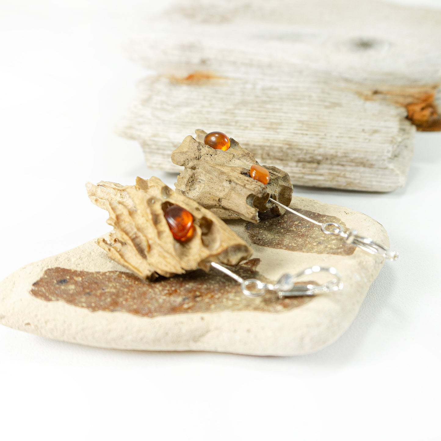 Driftwood Amber Earrings SUSA 925 Silver, handmade eco friendly gift