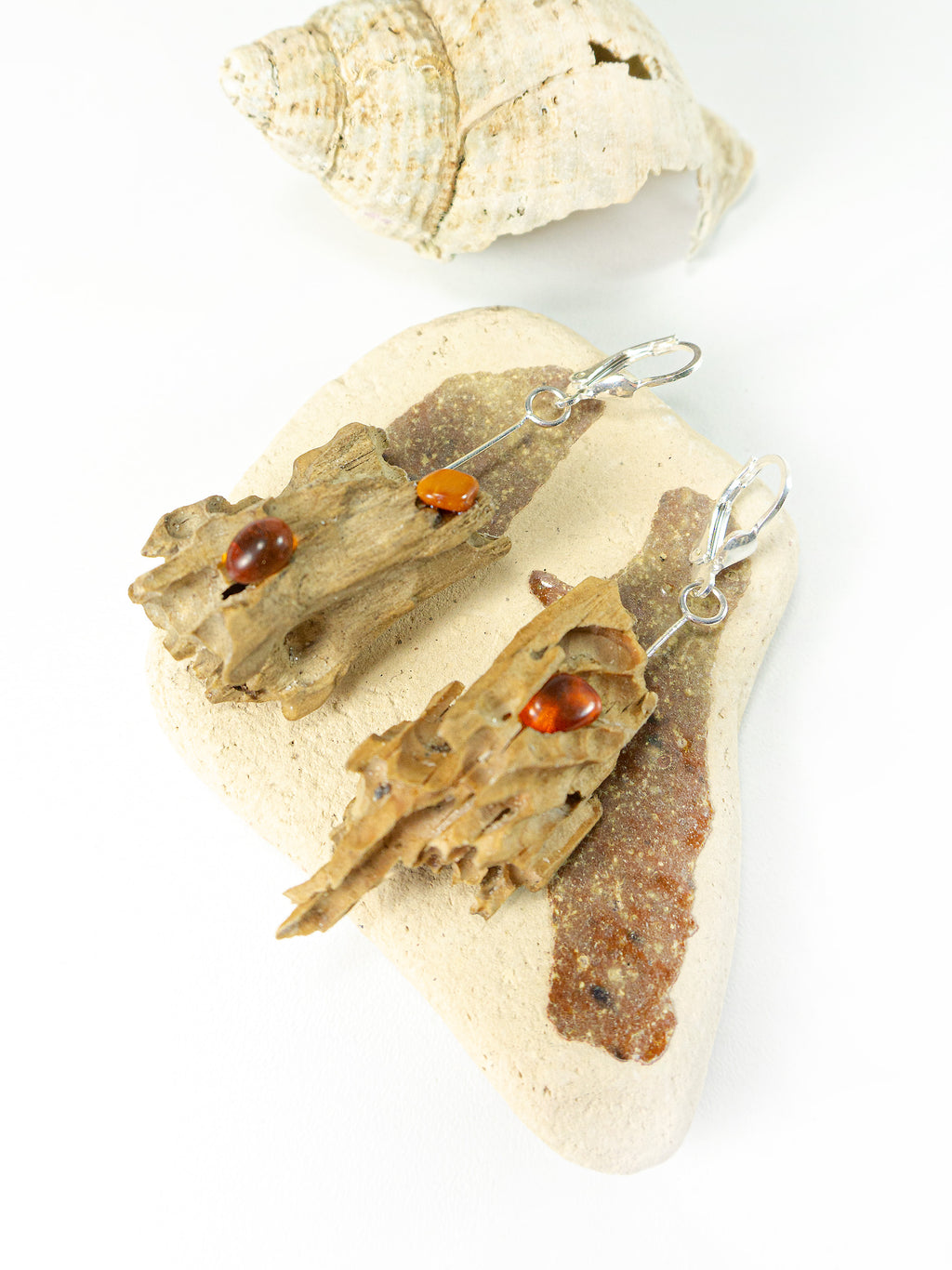 Driftwood Amber Earrings SUSA 925 Silver, handmade eco friendly gift