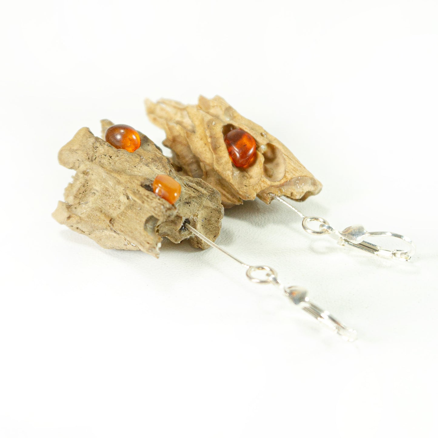 Driftwood Amber Earrings SUSA 925 Silver, handmade eco friendly gift