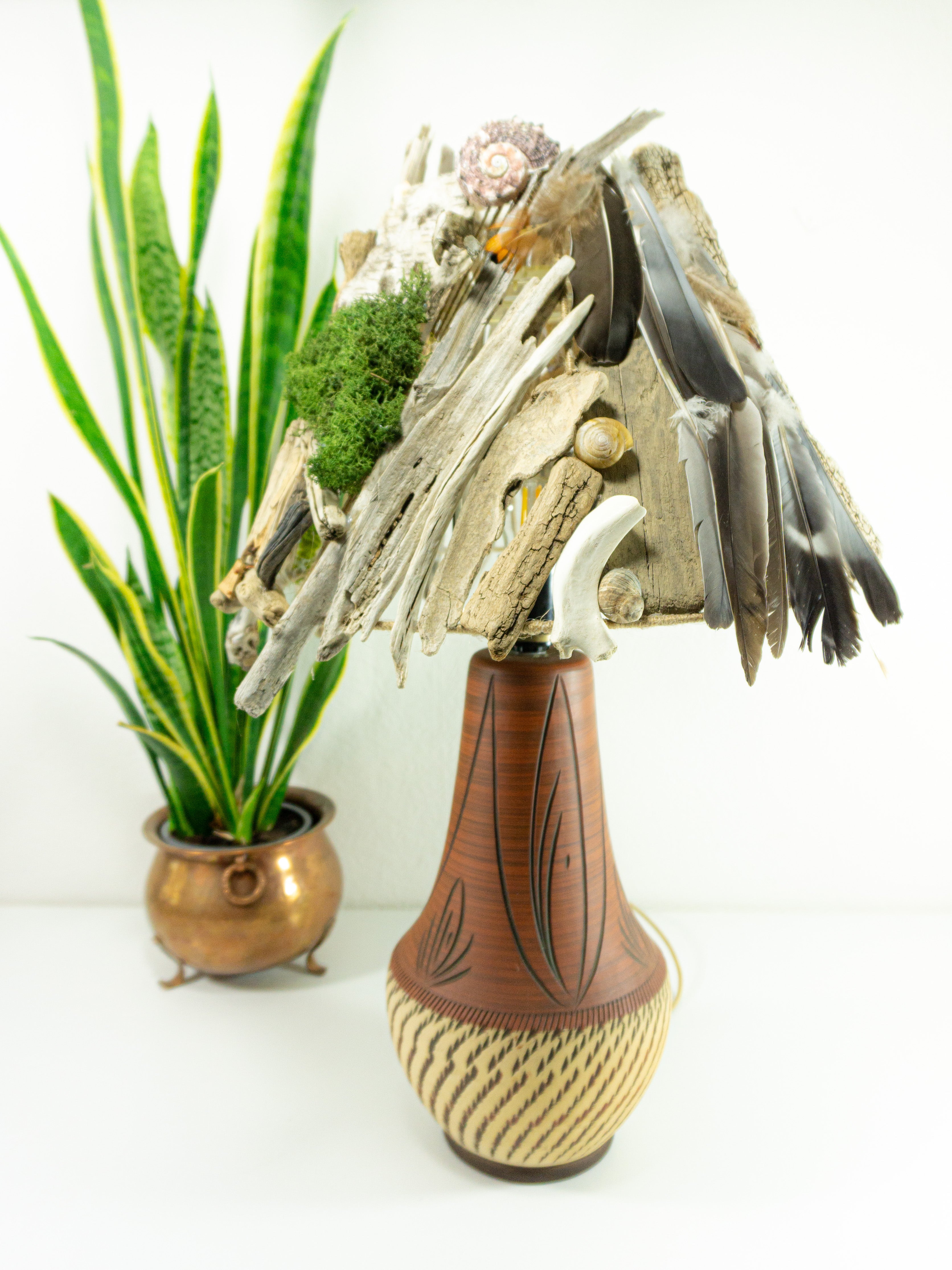 Unique DRIFTWOOD Table LAMP 'Greta' 1970s Danish midcentury pottery base