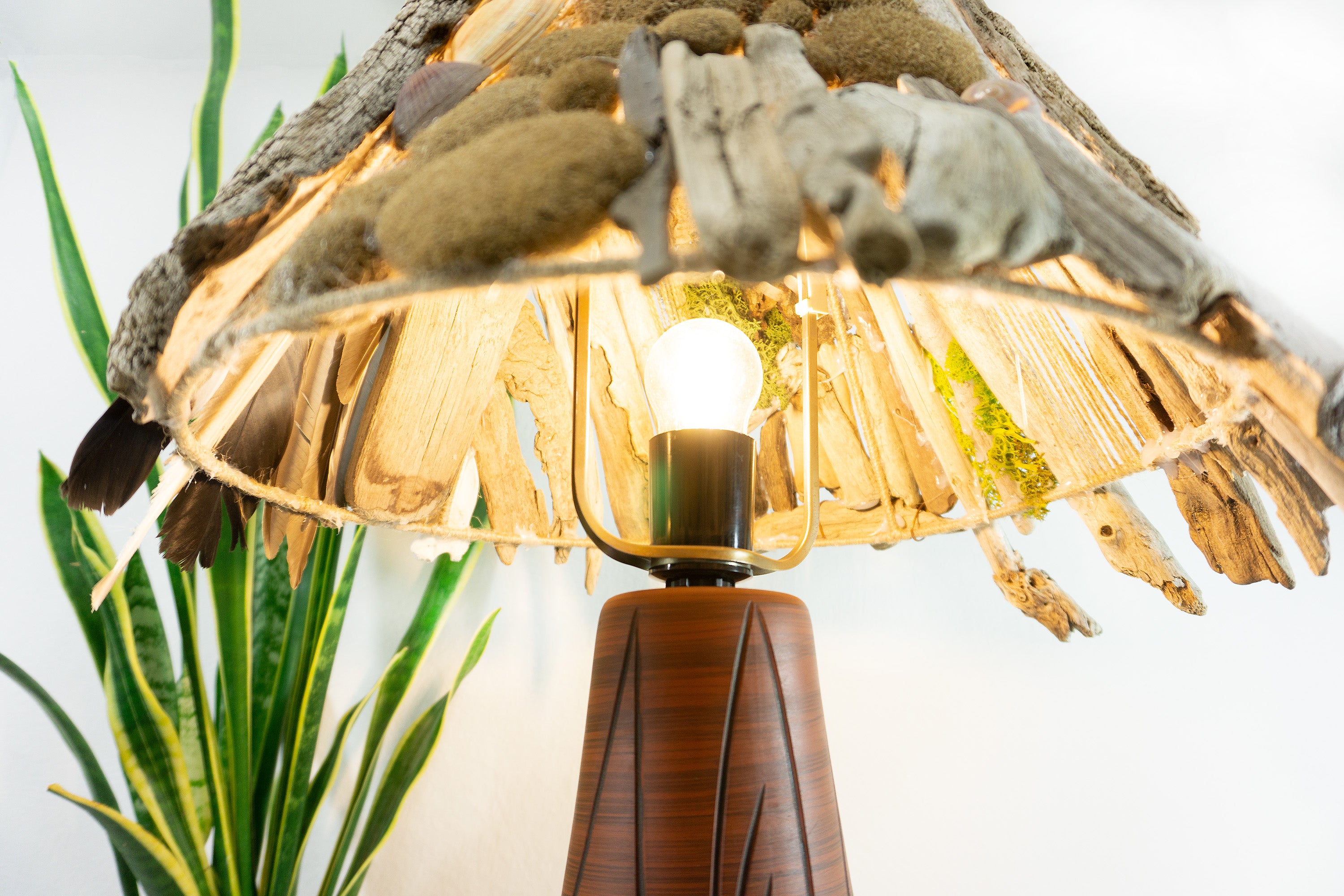 Unique DRIFTWOOD Table LAMP 'Greta' 1970s Danish midcentury pottery base