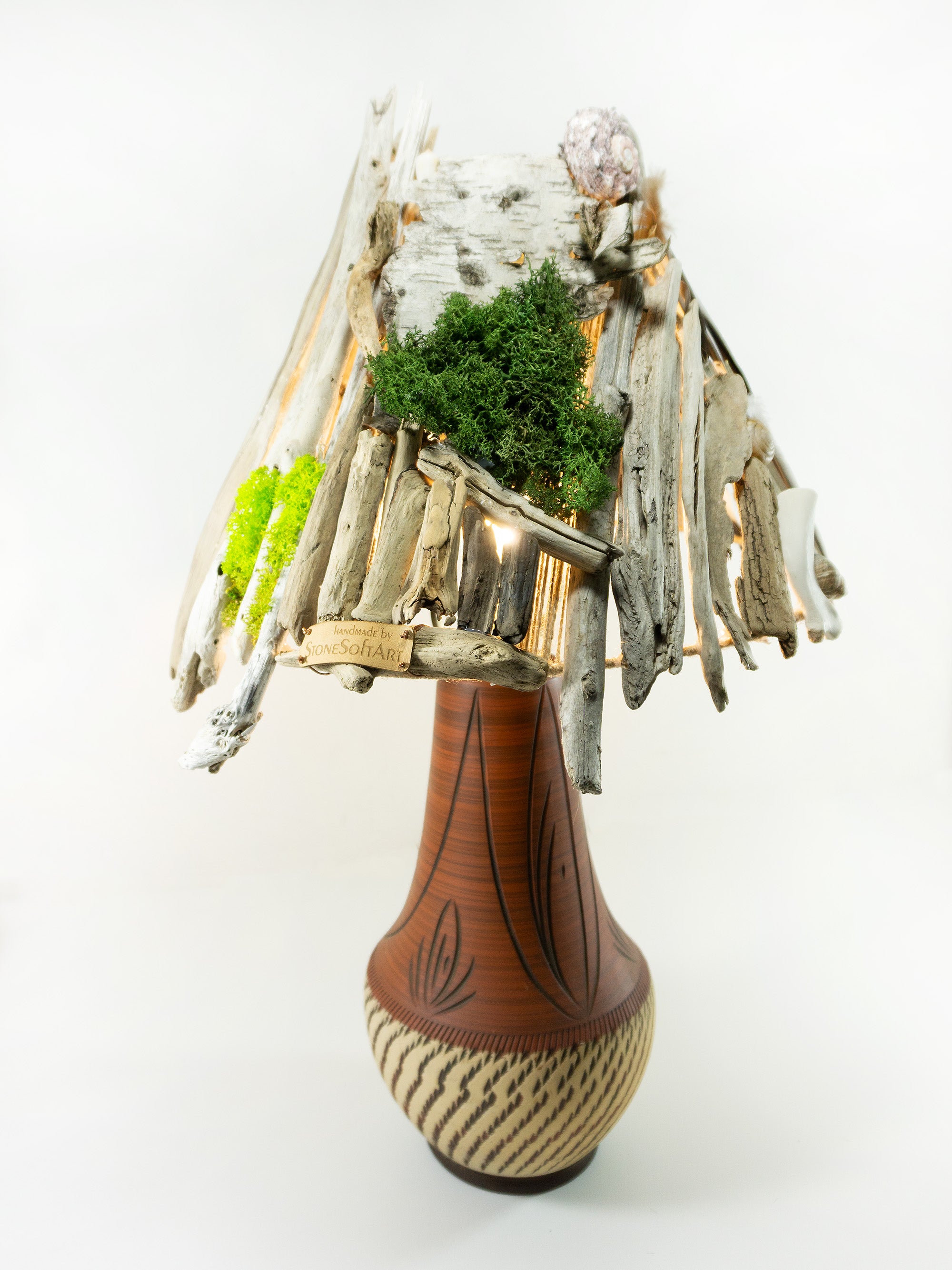 Unique DRIFTWOOD Table LAMP 'Greta' 1970s Danish midcentury pottery base