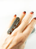Adjustable handmade Driftwood Ring TIALF, Amber and 925 Silver
