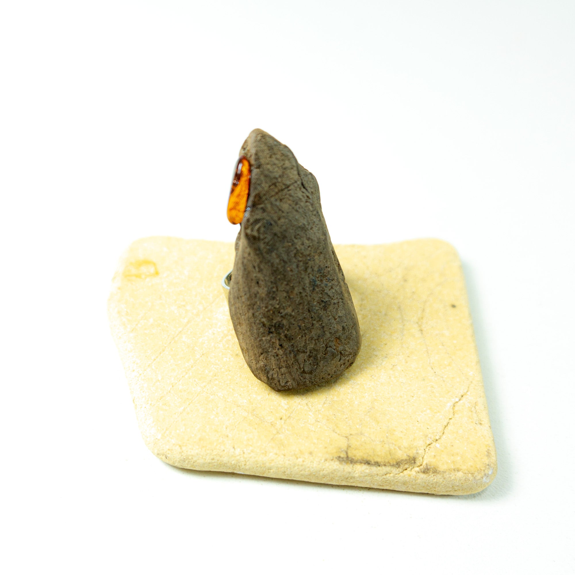 One-of-a-kind size adjustable Driftwood Amber Ring THIESS 925 Silver