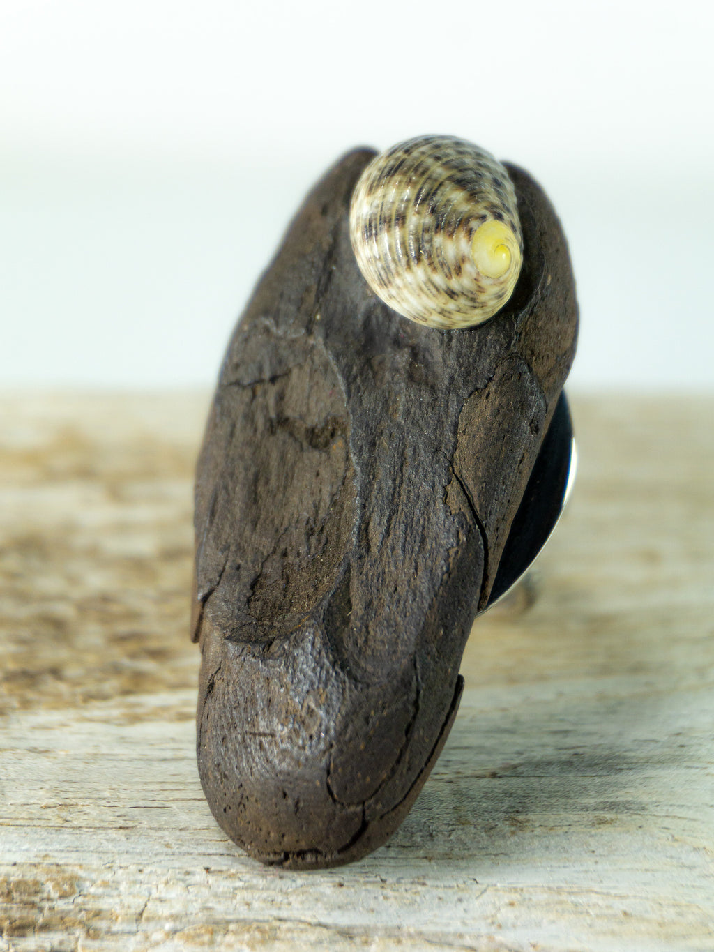 Adjustable Silver DRIFTWOOD RING THOR with seashell, handmade one-of-a-kind