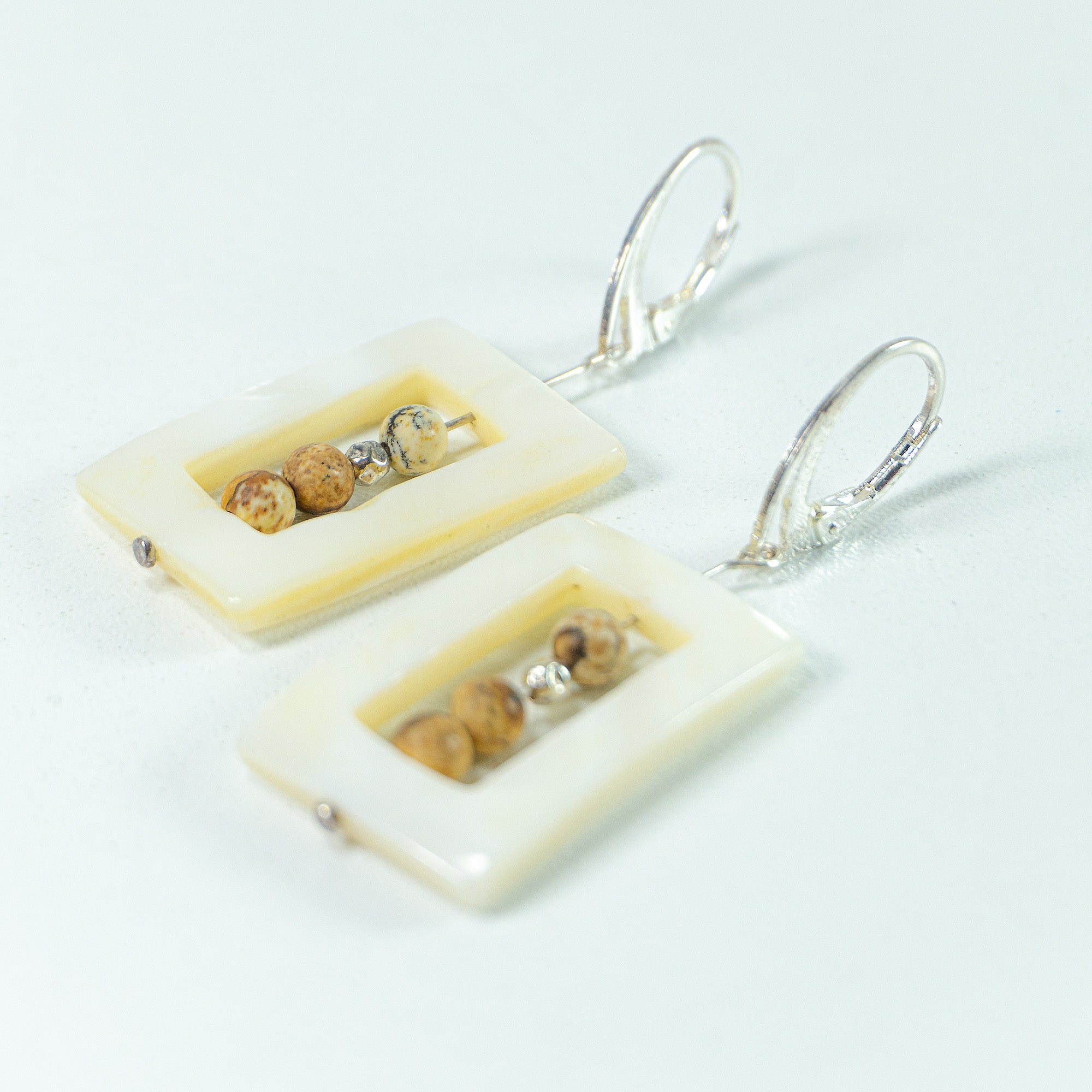 White nacre dangle earrings SASHA with jasper and 925 silver