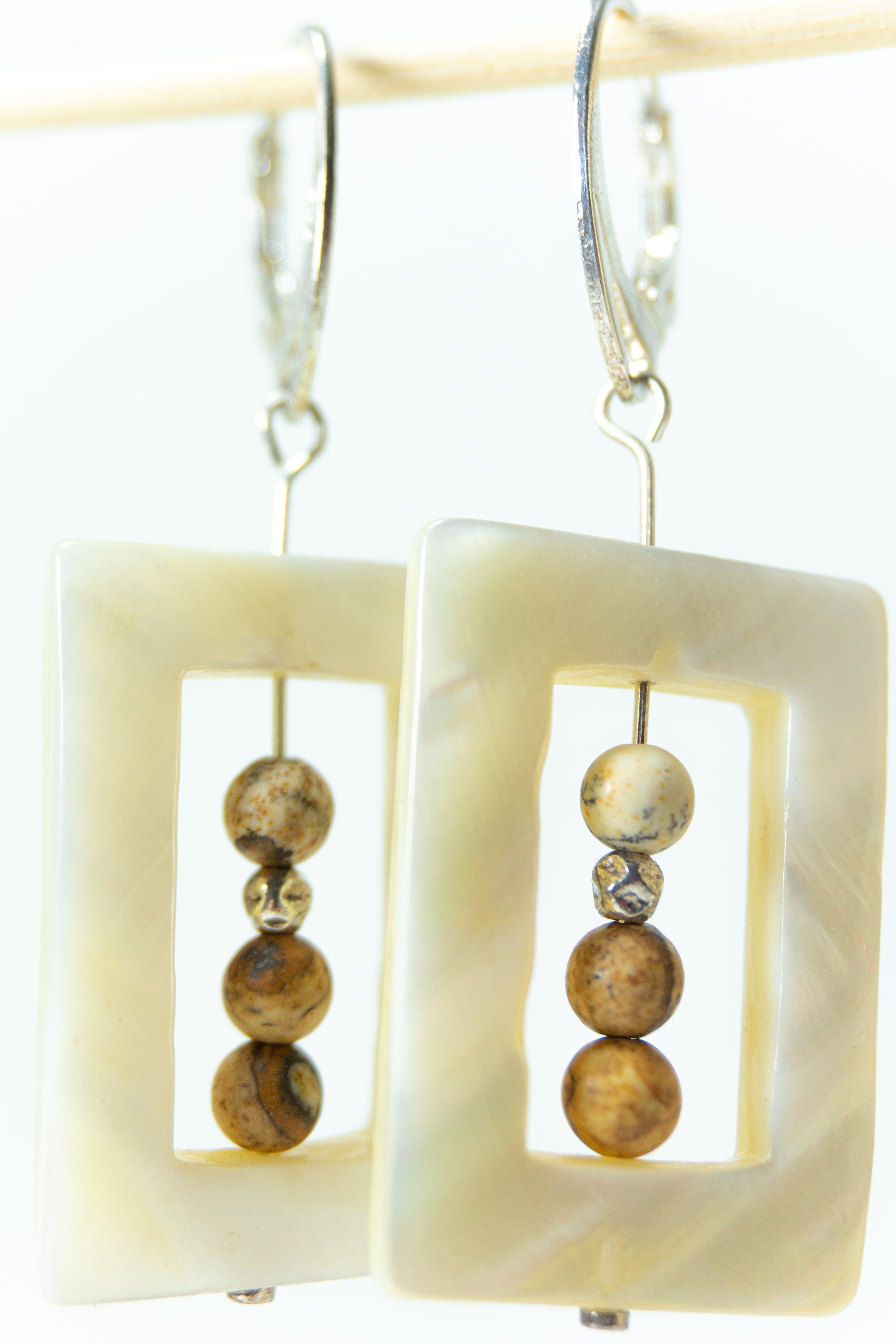 White nacre dangle earrings SASHA with jasper and 925 silver