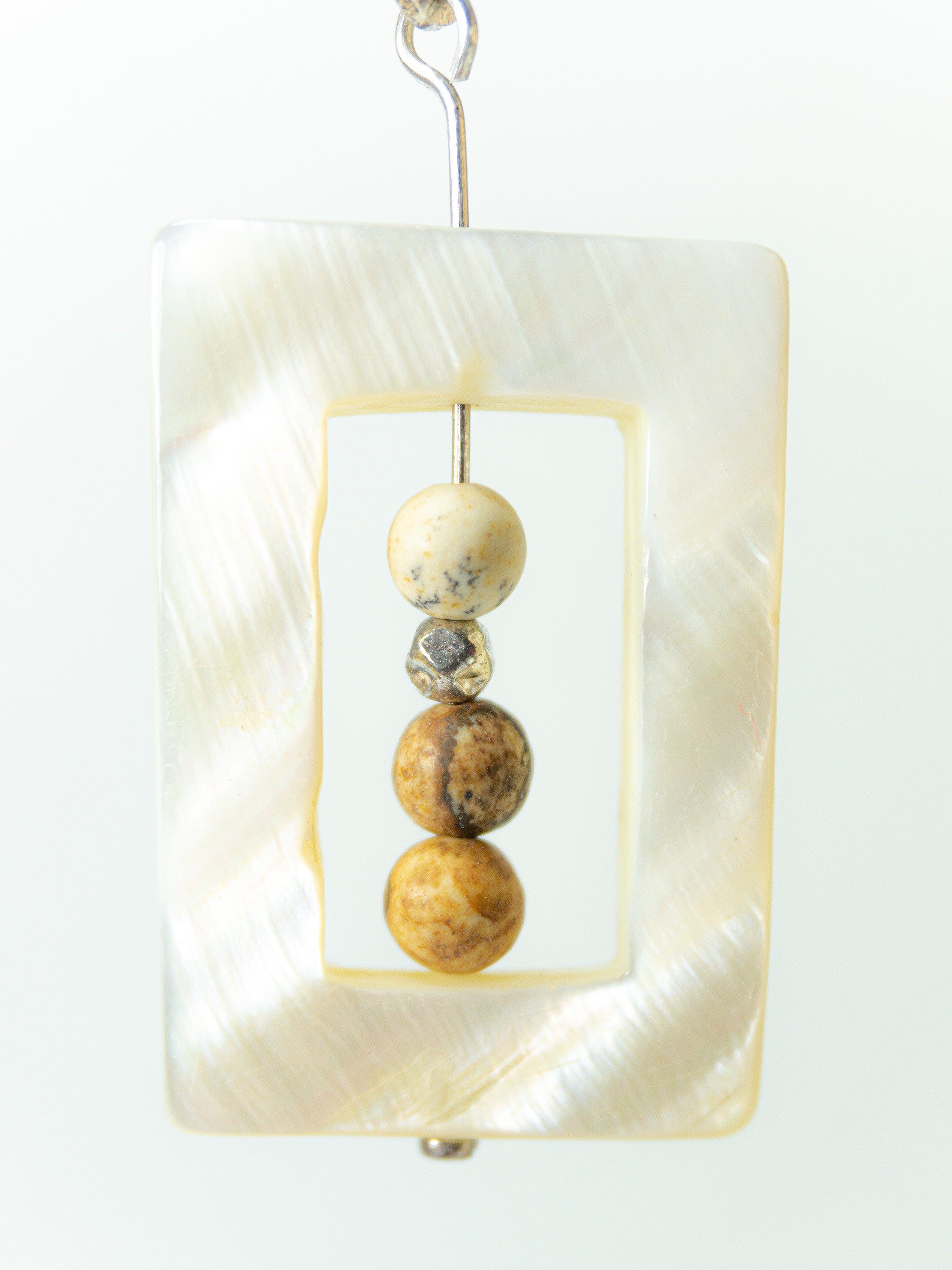 White nacre dangle earrings SASHA with jasper and 925 silver