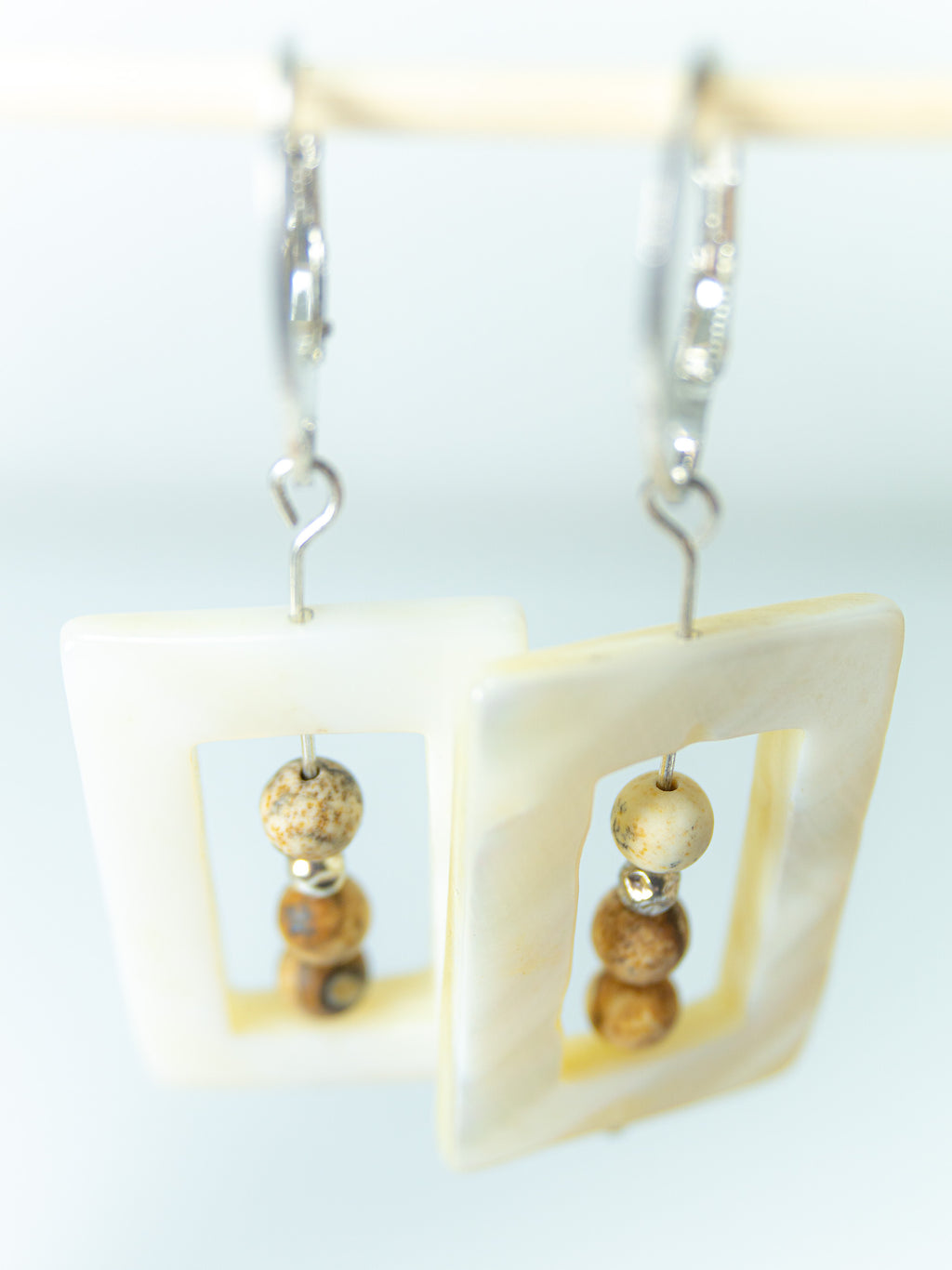 White nacre dangle earrings SASHA with jasper and 925 silver