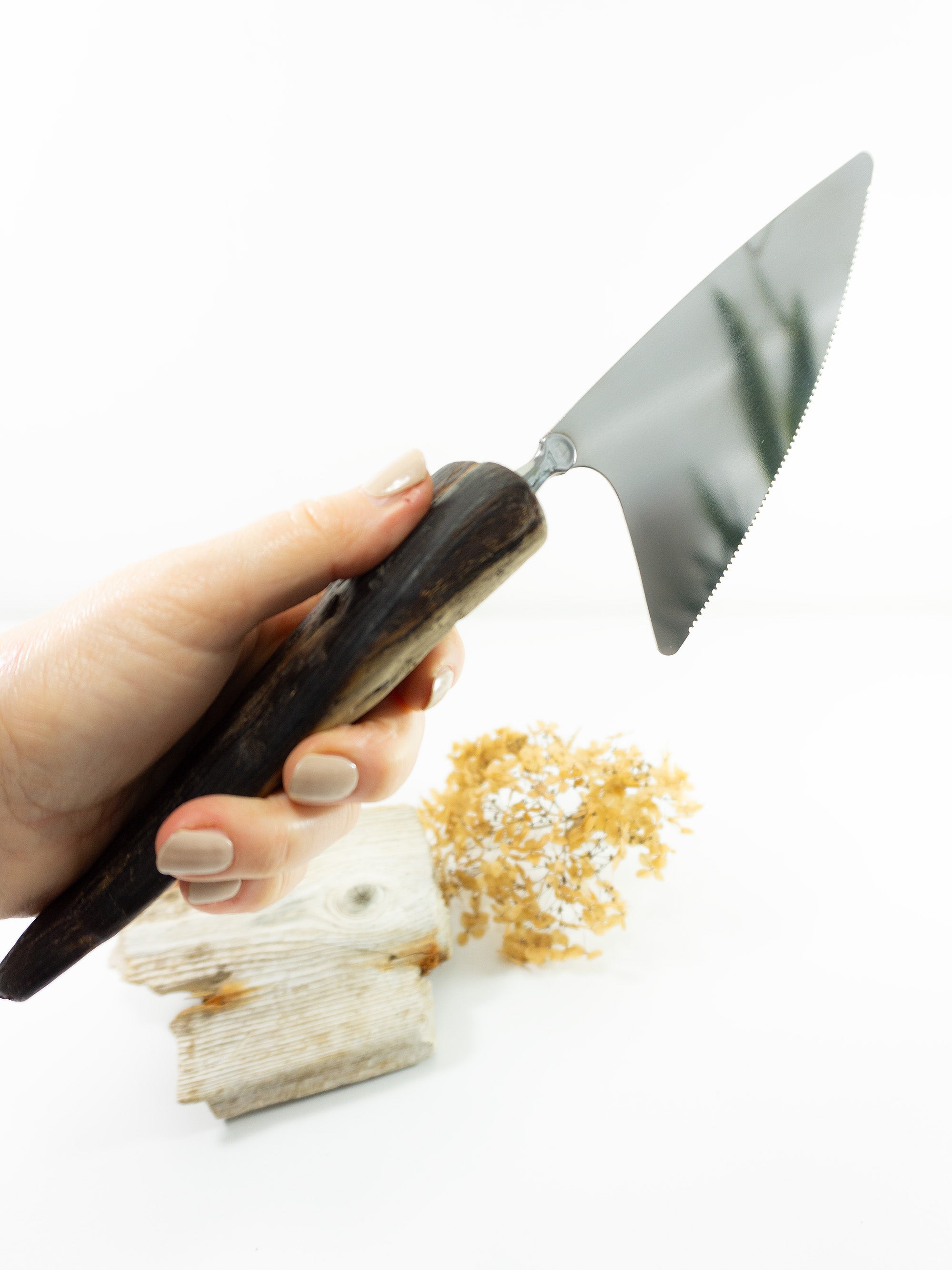 XL CHEESE KNIFE 'Gunnar' with DRIFTWOOD handle, handcrafted unique cutlery