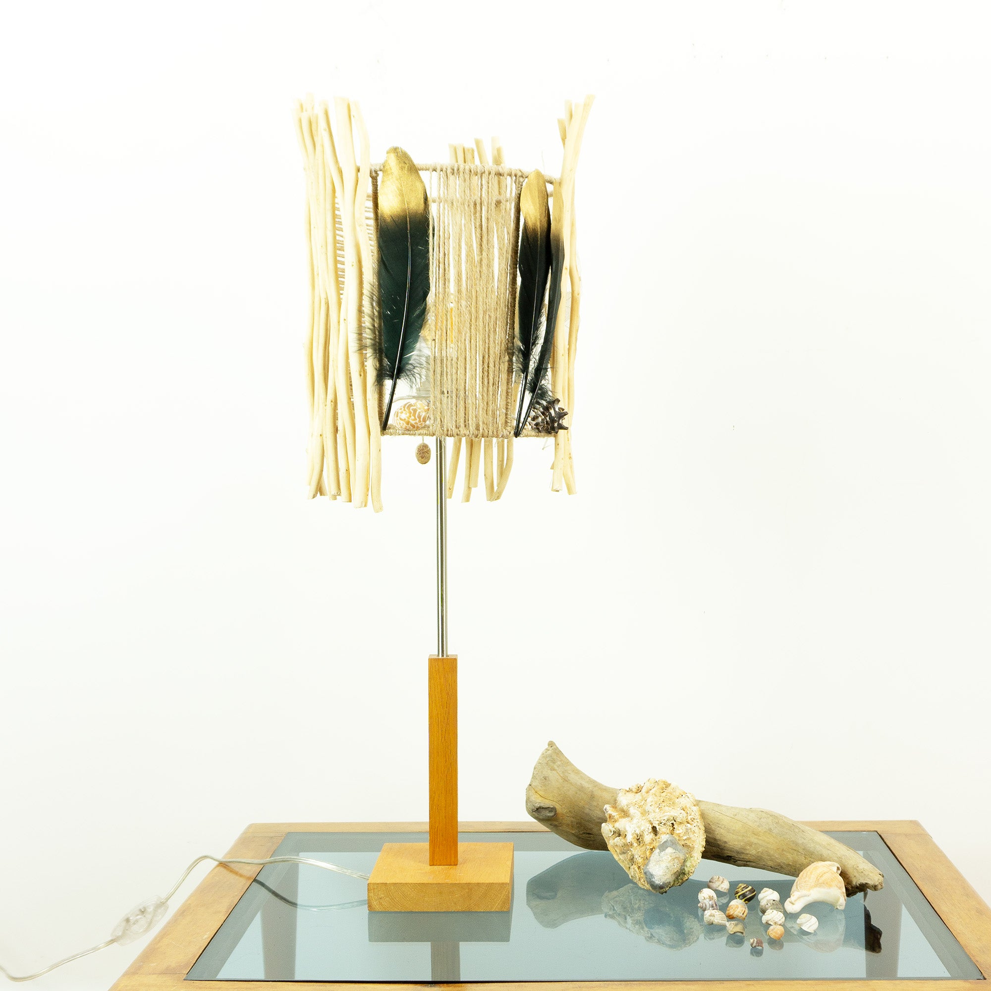 Tall Accent Driftwood Table LAMP 'FRIGGA' with Wooden Base