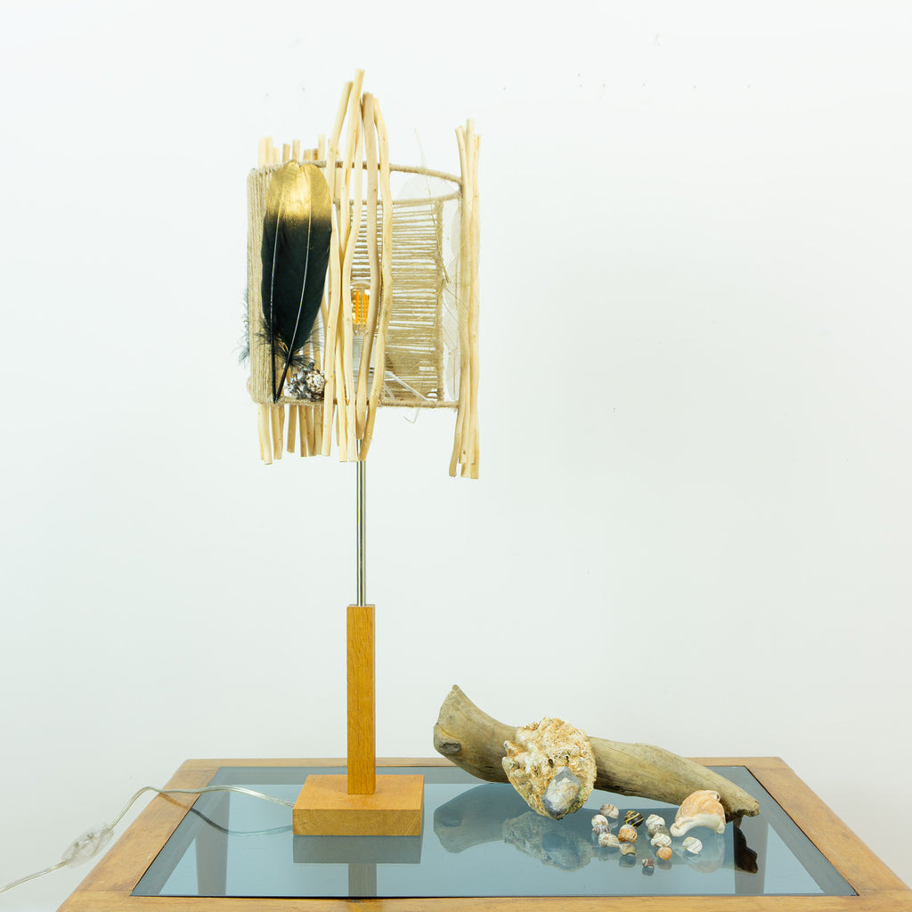 Tall Accent Driftwood Table LAMP 'FRIGGA' with Wooden Base