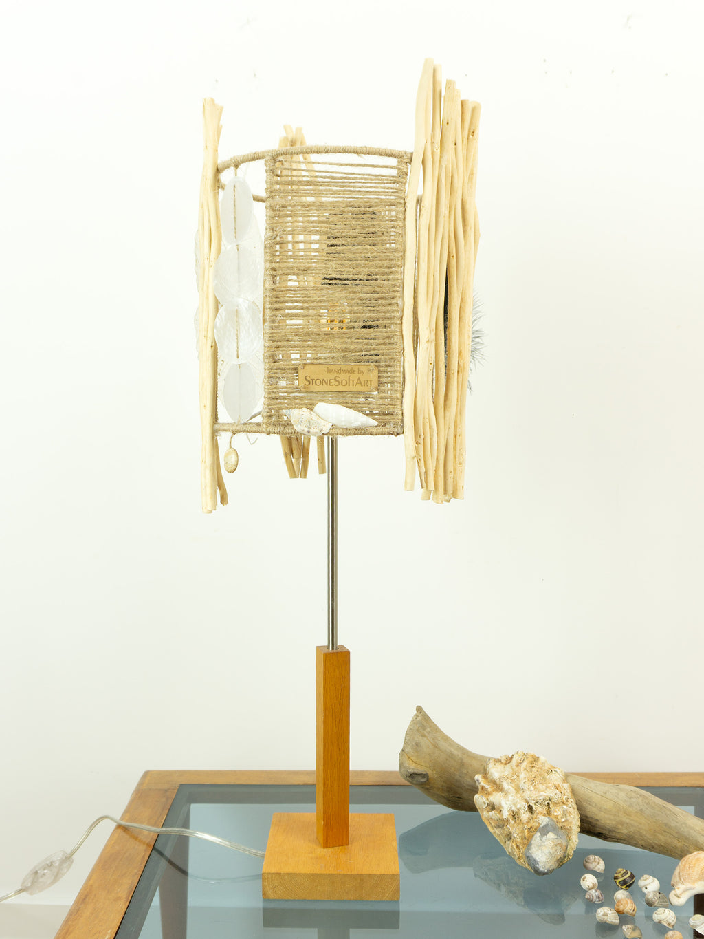 Tall Accent Driftwood Table LAMP 'FRIGGA' with Wooden Base