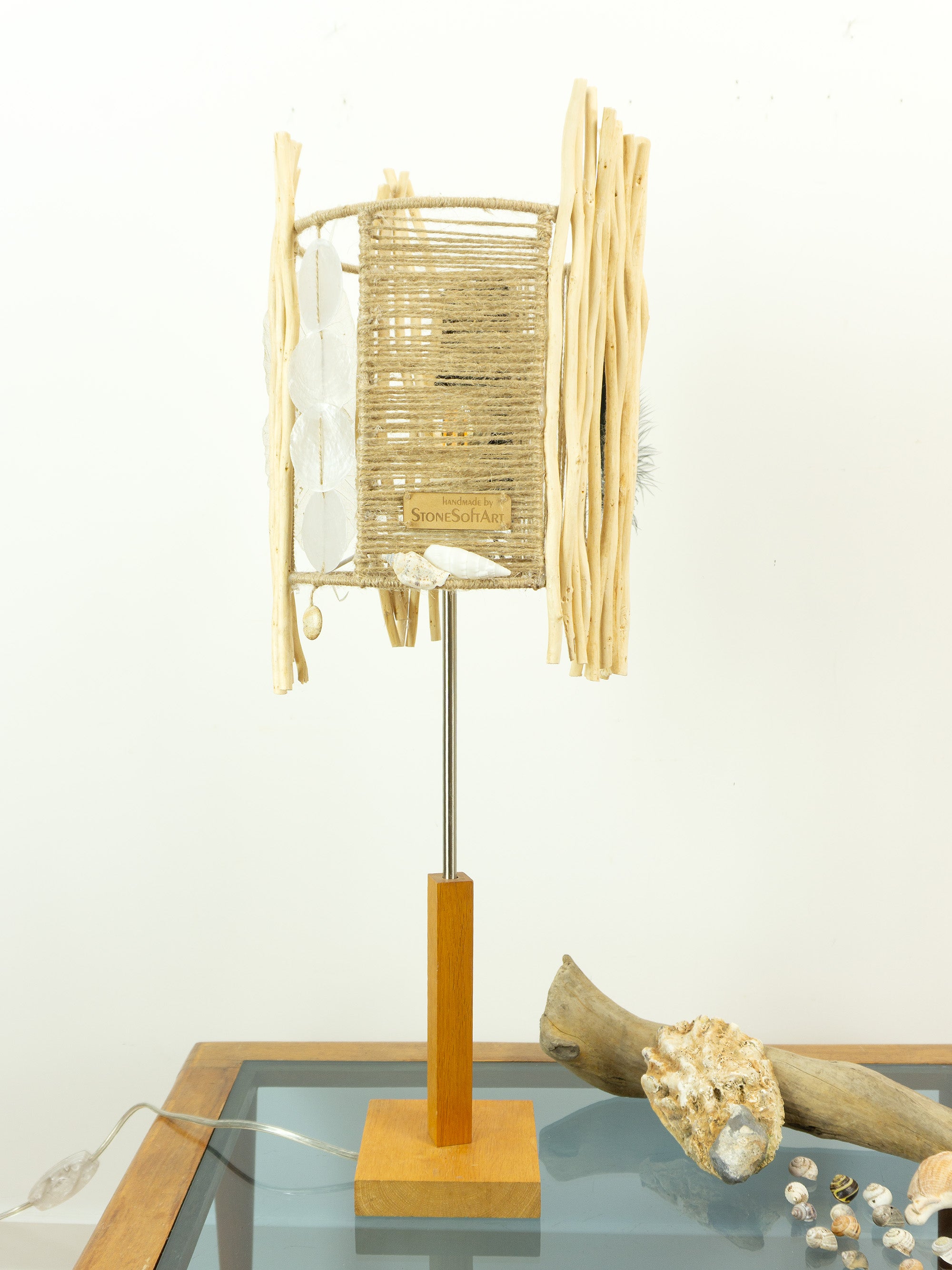 Tall Accent Driftwood Table LAMP 'FRIGGA' with Wooden Base