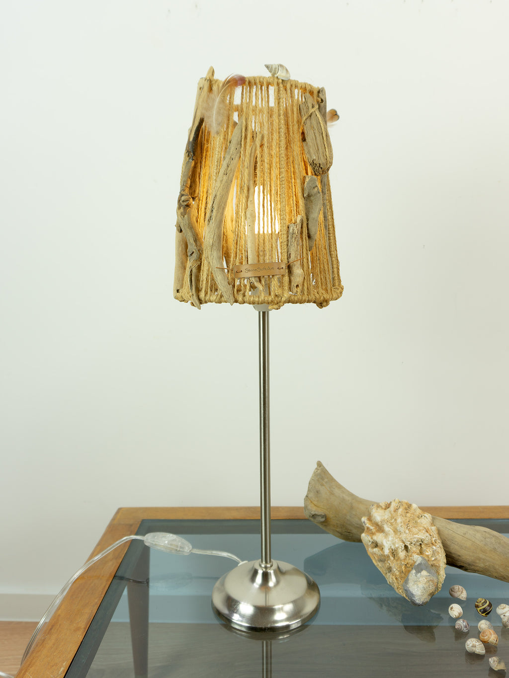 Slim Accent Driftwood Table LAMP 'AURI' with Metal Base