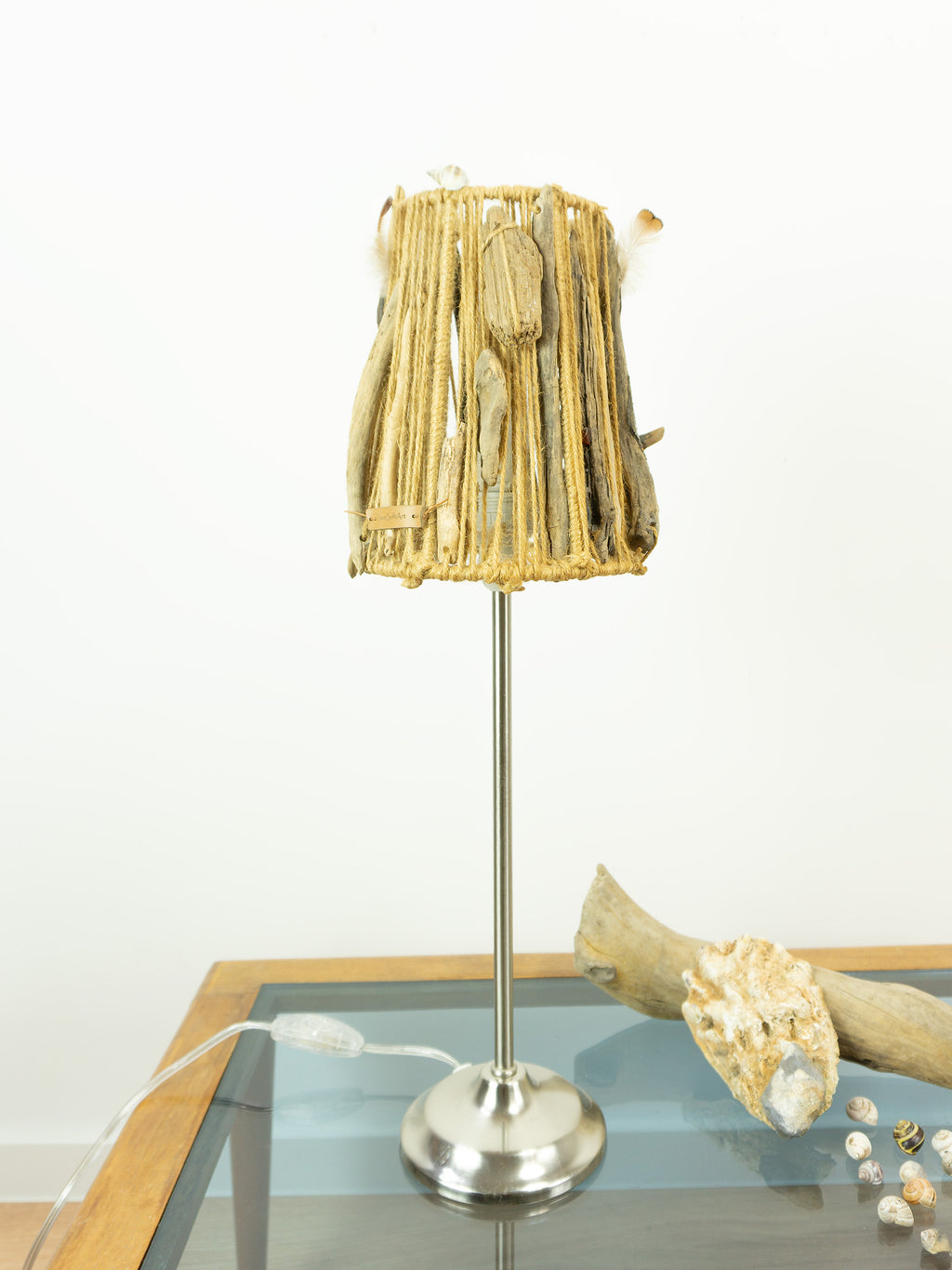 Slim Accent Driftwood Table LAMP 'AURI' with Metal Base