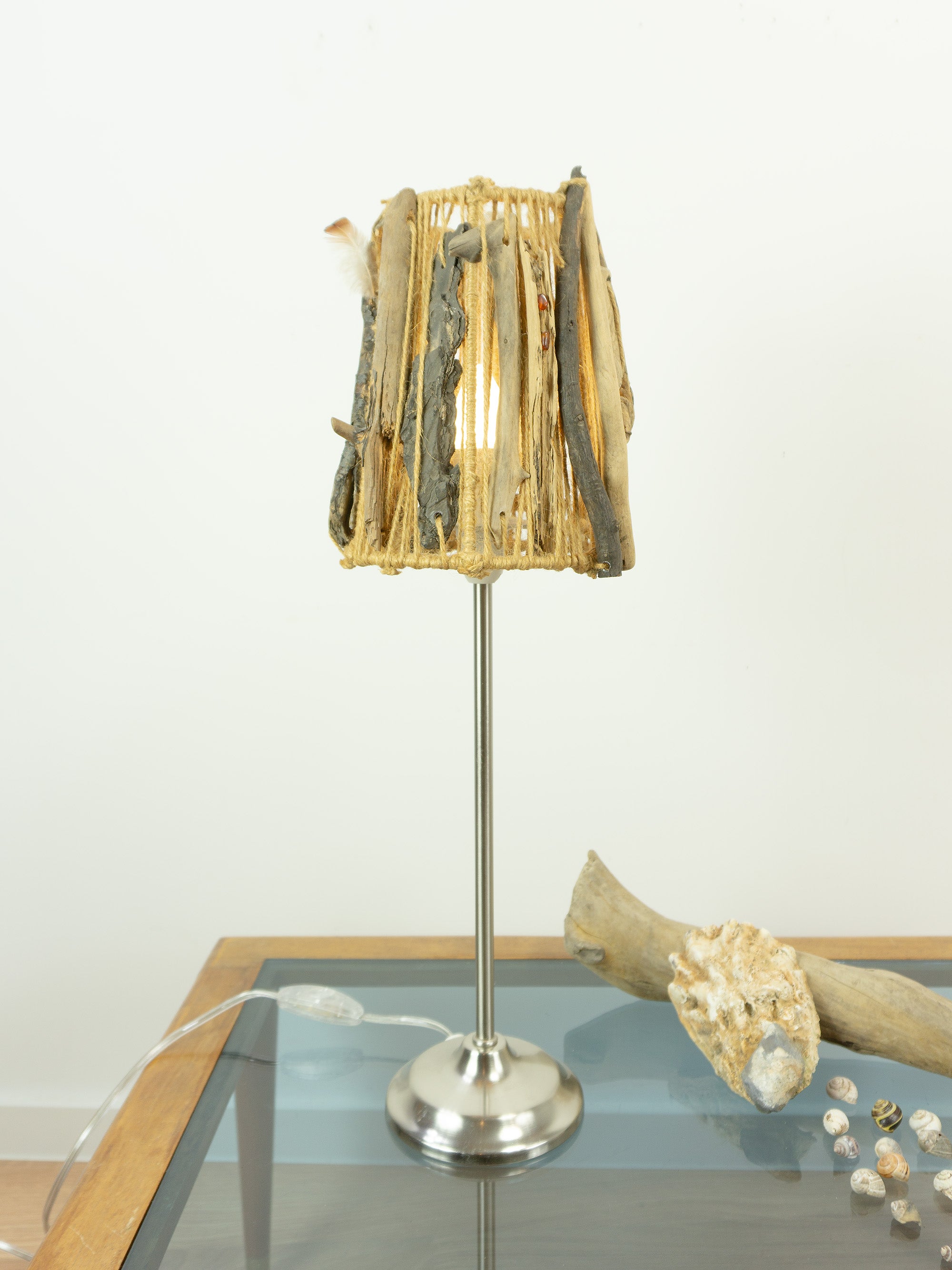 Slim Accent Driftwood Table LAMP 'AURI' with Metal Base
