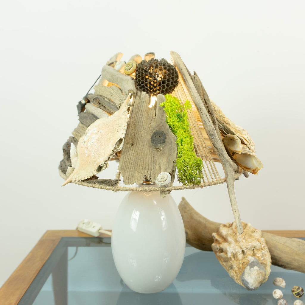 ALVA Handcrafted Driftwood Accent Lamp – White Ceramic Table Light
