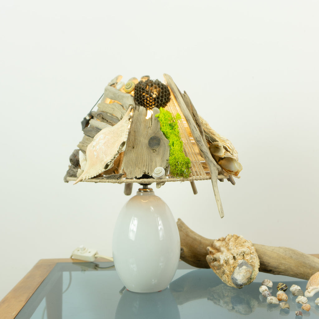 ALVA Handcrafted Driftwood Accent Lamp – White Ceramic Table Light