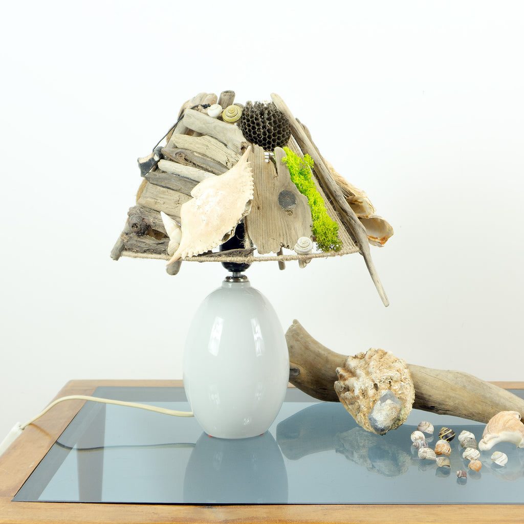 ALVA Handcrafted Driftwood Accent Lamp – White Ceramic Table Light