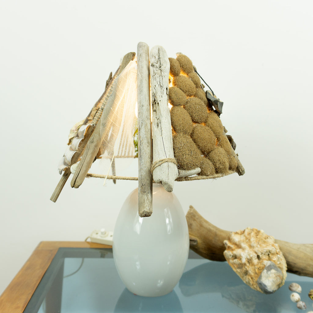 ALVA Handcrafted Driftwood Accent Lamp – White Ceramic Table Light