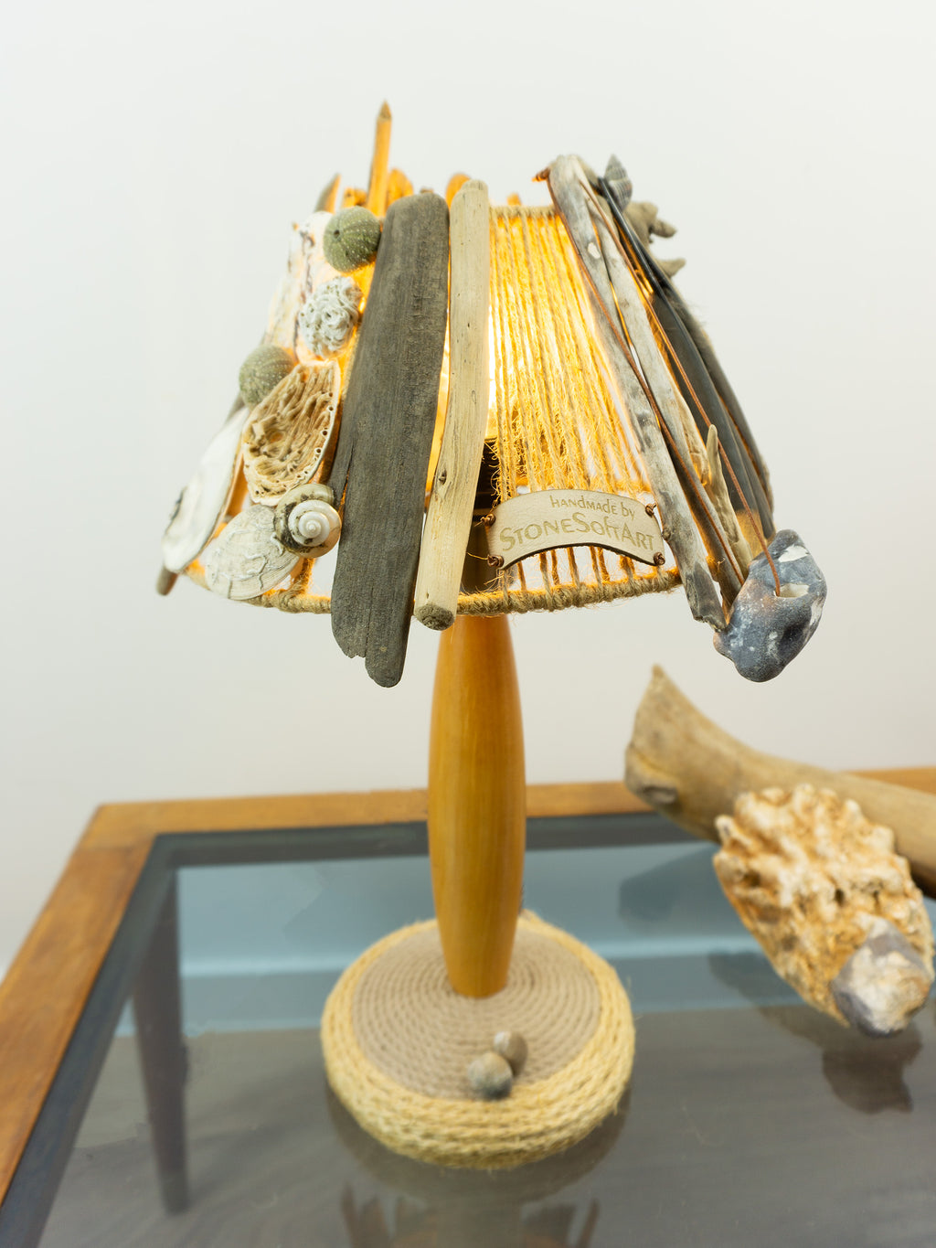 Handcrafted Table Lamp STINA – Natural Driftwood Design with Wooden Base