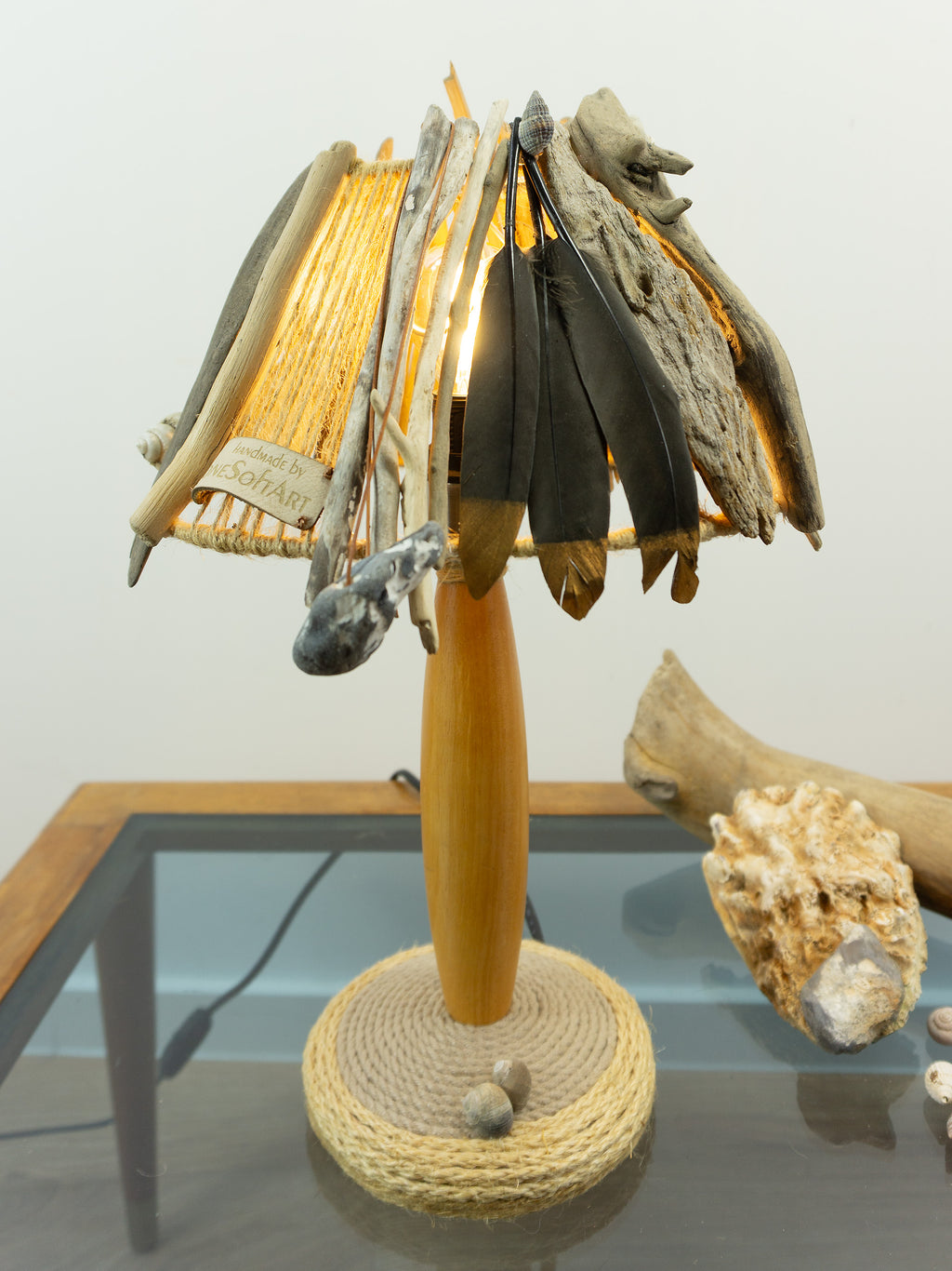 Handcrafted Table Lamp STINA – Natural Driftwood Design with Wooden Base