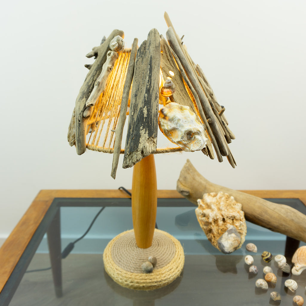 Handcrafted Table Lamp STINA – Natural Driftwood Design with Wooden Base