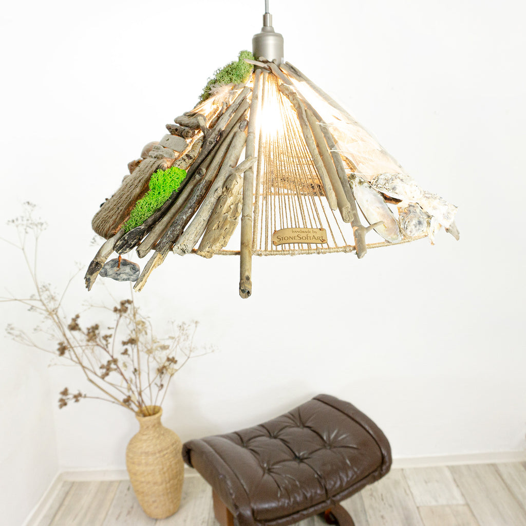 Large unique DRIFTWOOD PENDANT LIGHT 'Malmö', hand-crafted ceiling lamp