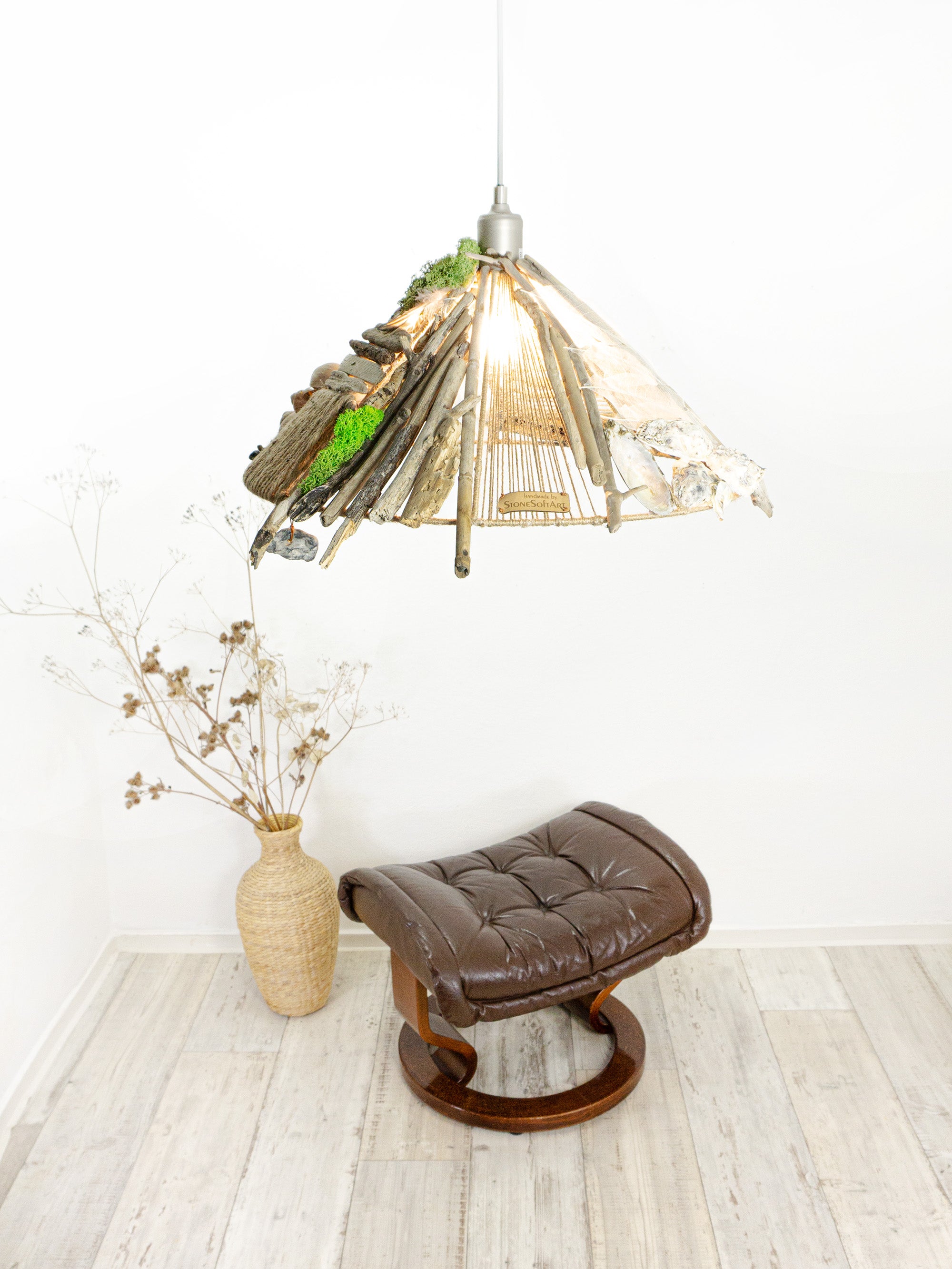 Large unique DRIFTWOOD PENDANT LIGHT 'Malmö', hand-crafted ceiling lamp