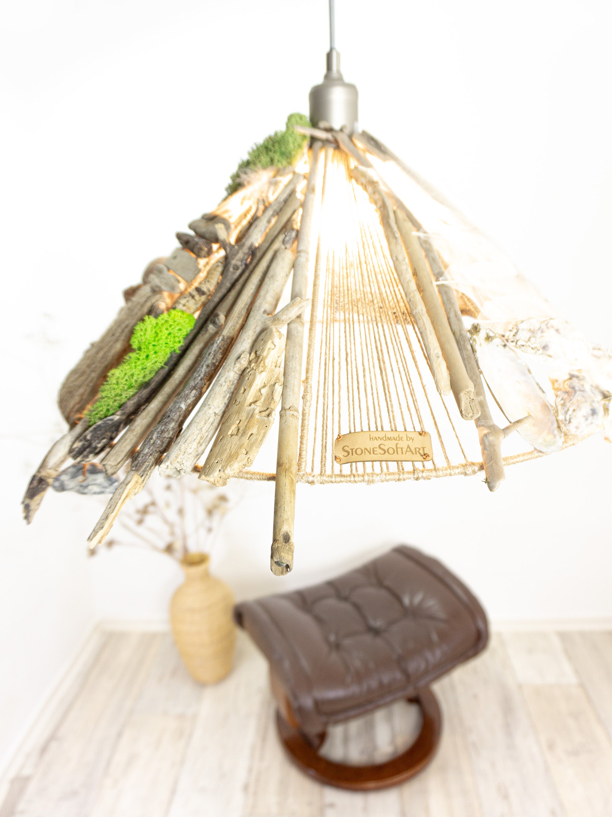 Large unique DRIFTWOOD PENDANT LIGHT 'Malmö', hand-crafted ceiling lamp