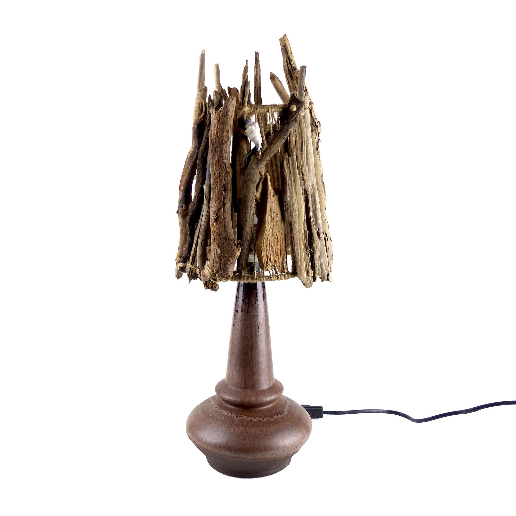Unique DRIFTWOOD TABLE LAMP 'Helsinki' with Danish midcentury ceramic foot