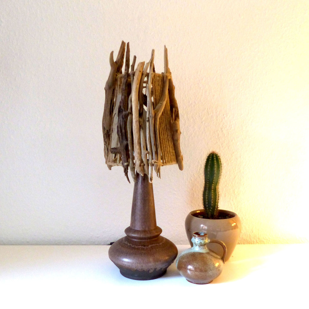 Unique DRIFTWOOD TABLE LAMP 'Helsinki' with Danish midcentury ceramic foot