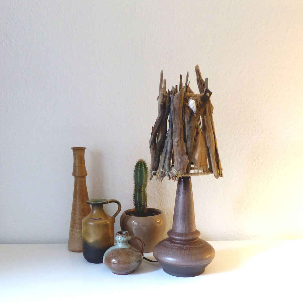 Unique DRIFTWOOD TABLE LAMP 'Helsinki' with Danish midcentury ceramic foot