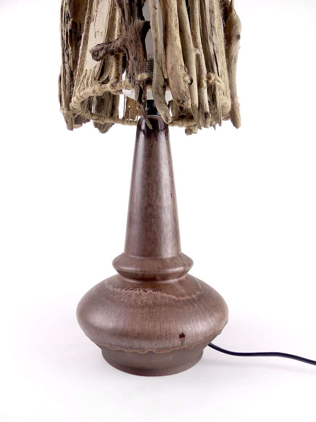Unique DRIFTWOOD TABLE LAMP 'Helsinki' with Danish midcentury ceramic foot