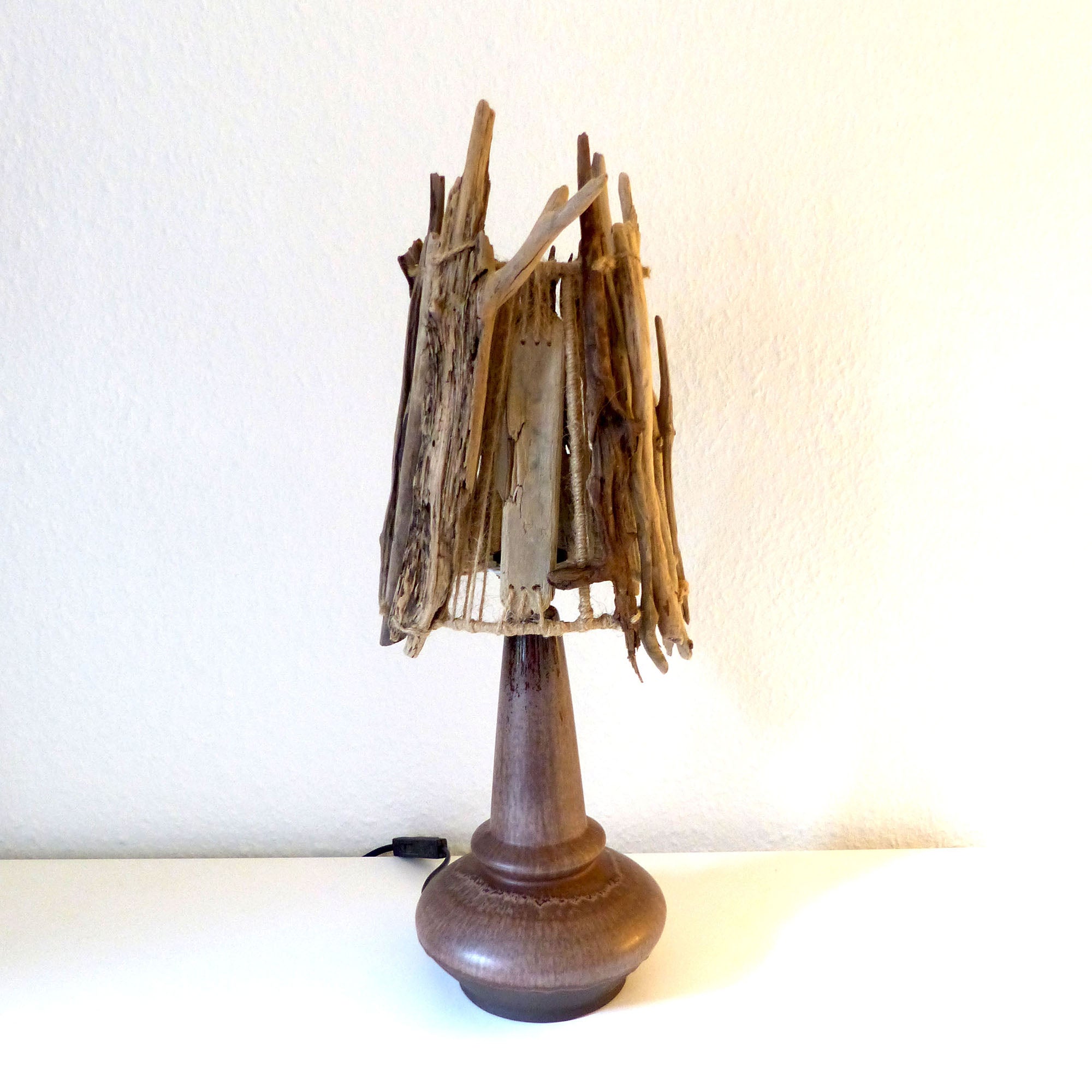 Unique DRIFTWOOD TABLE LAMP 'Helsinki' with Danish midcentury ceramic foot