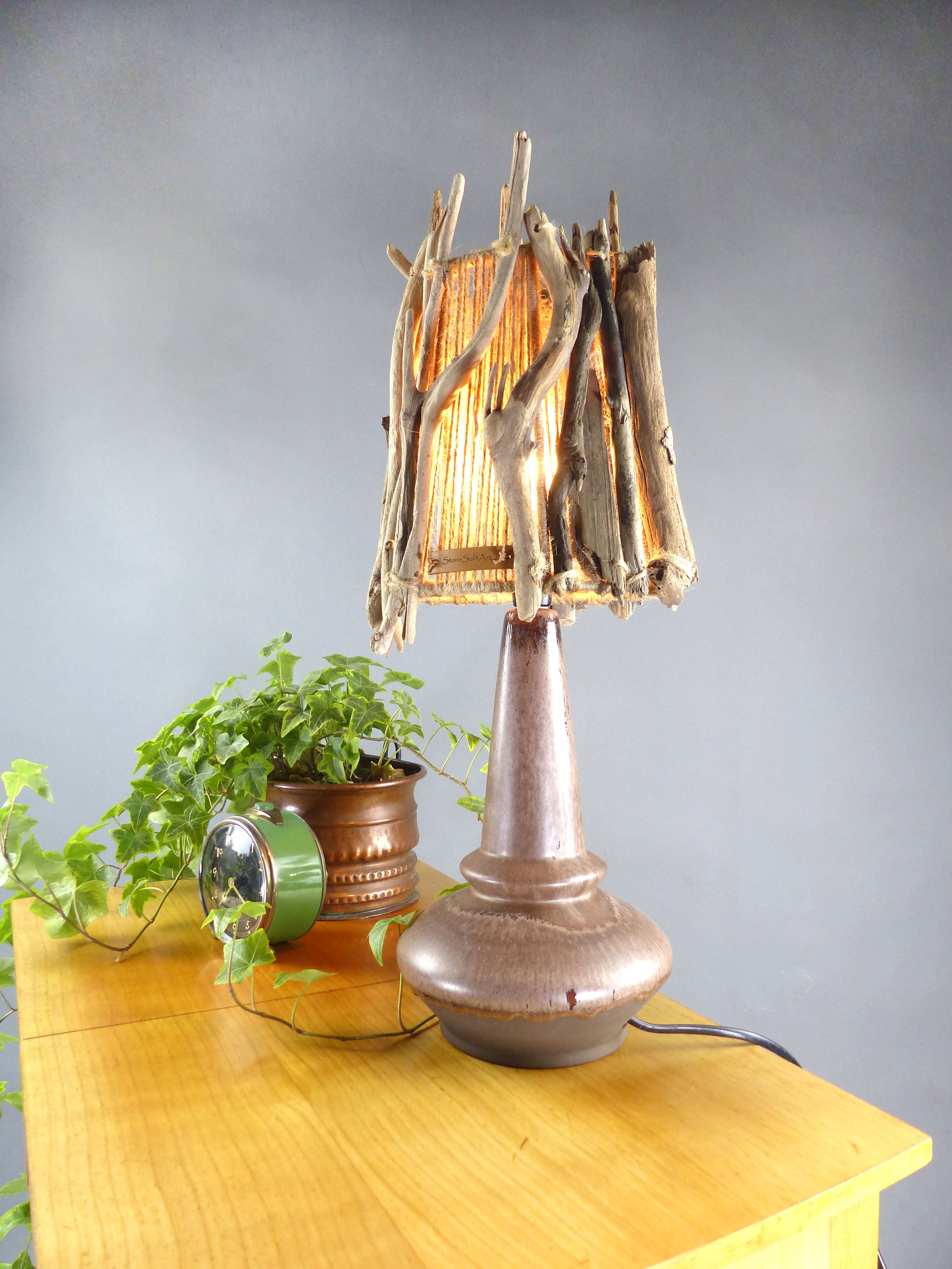 Unique DRIFTWOOD TABLE LAMP 'Helsinki' with Danish midcentury ceramic foot