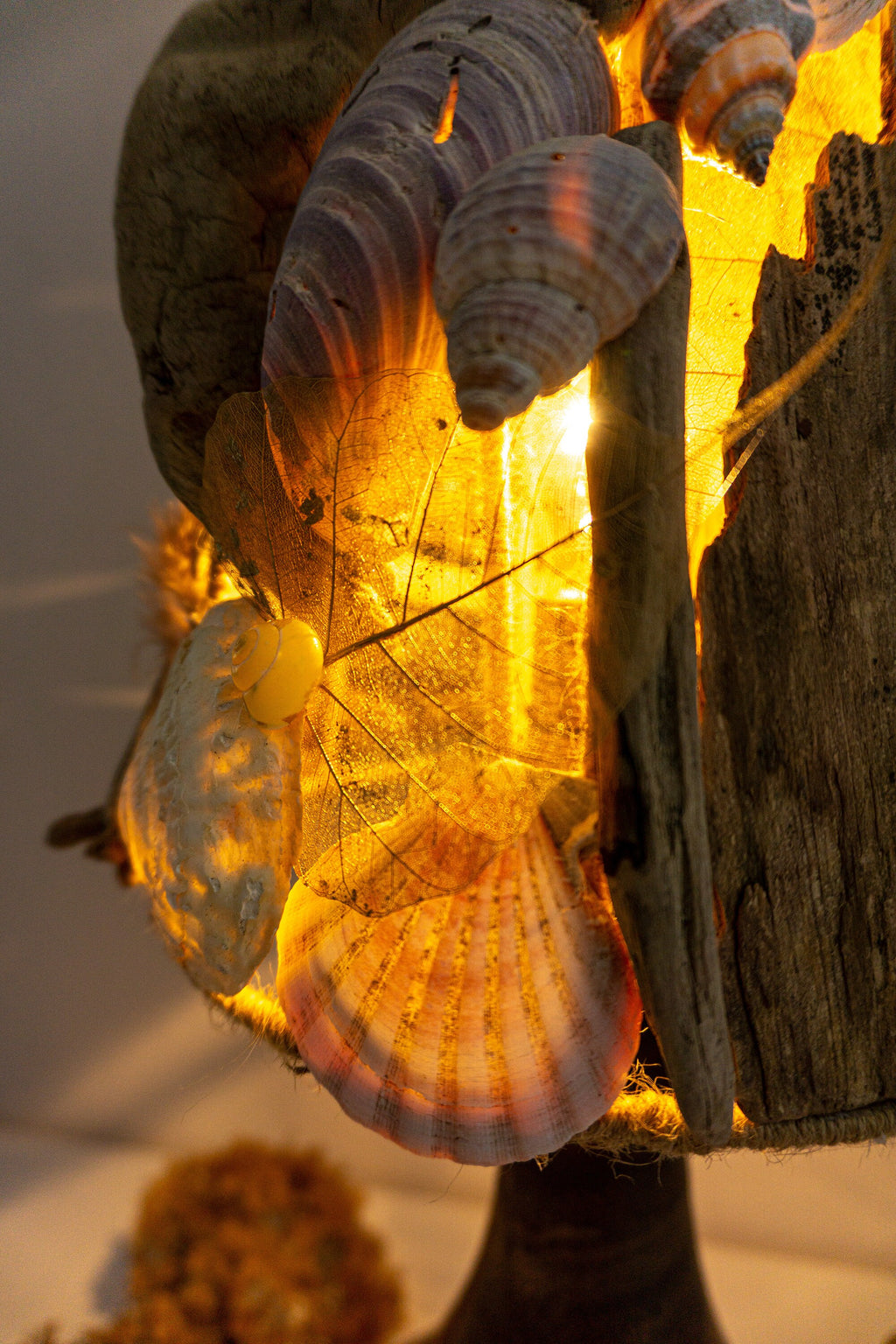 XXL DRIFTWOOD Table LAMP 'Smilla' with 1970s Danish midcentury ceramic design base, hand-crafted rustic wooden light by StoneSoftArt