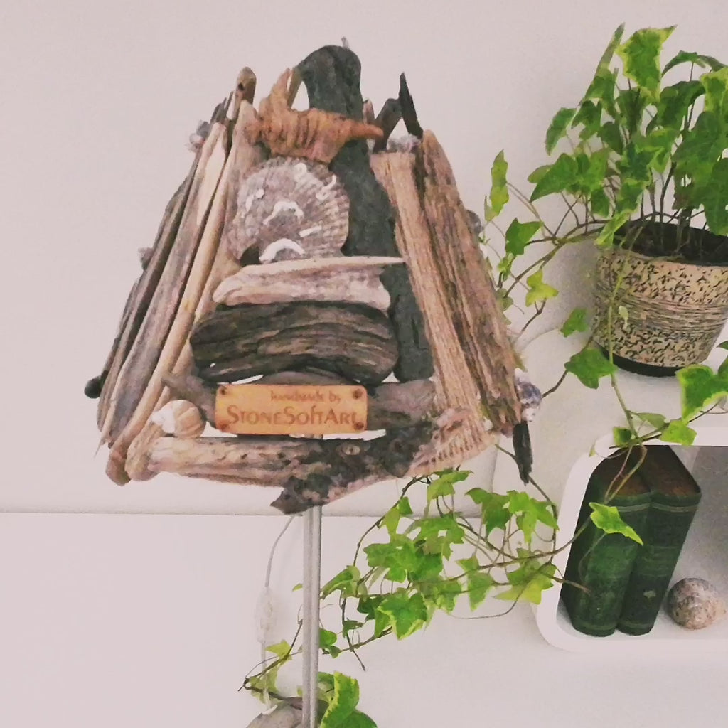 Unique DRIFTWOOD TABLE LAMP 'Edda' with metal foot by StoneSoftArt