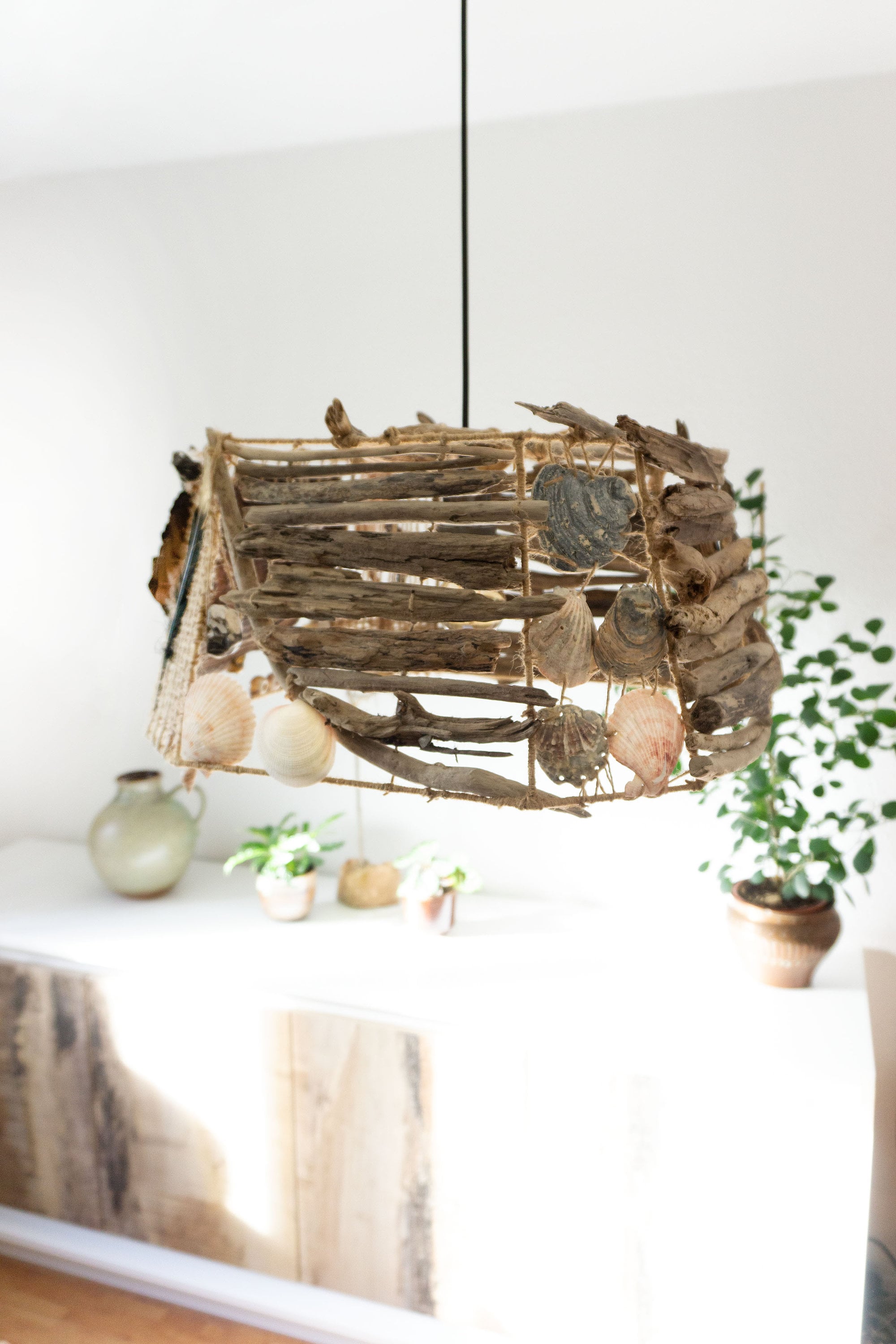 Unique octagonal DRIFTWOOD PENDANT LIGHT 'Kopenhagen', hand-crafted ceiling lamp by StoneSoftArt